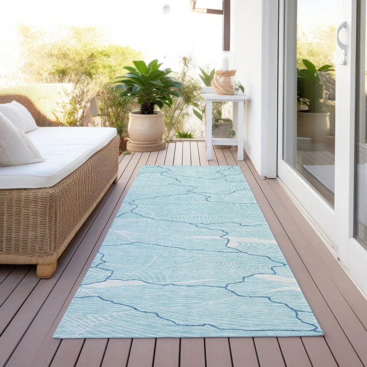 Machine Washable Indoor/ Outdoor Abstract Crackle Chantille Rug