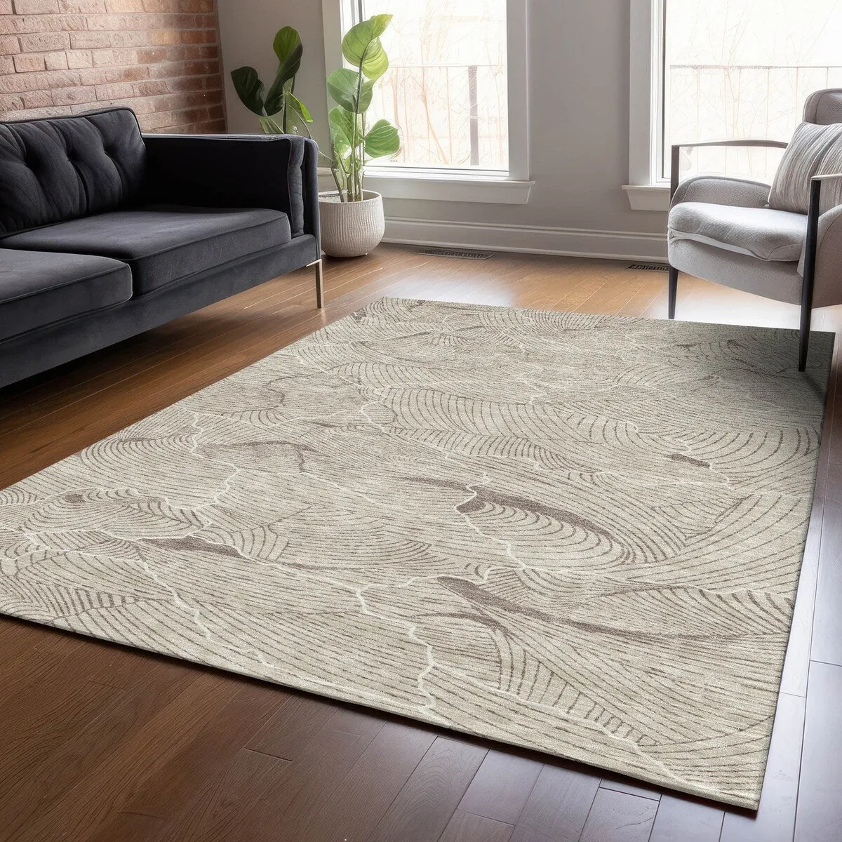 Machine Washable Indoor/ Outdoor Abstract Crackle Chantille Rug