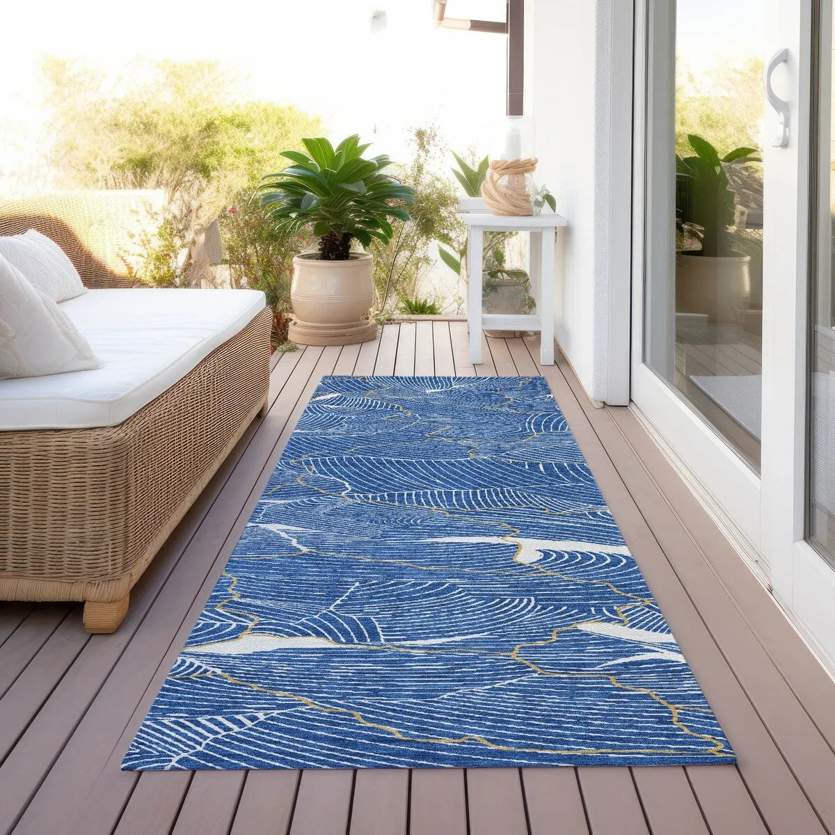 Machine Washable Indoor/ Outdoor Abstract Crackle Chantille Rug