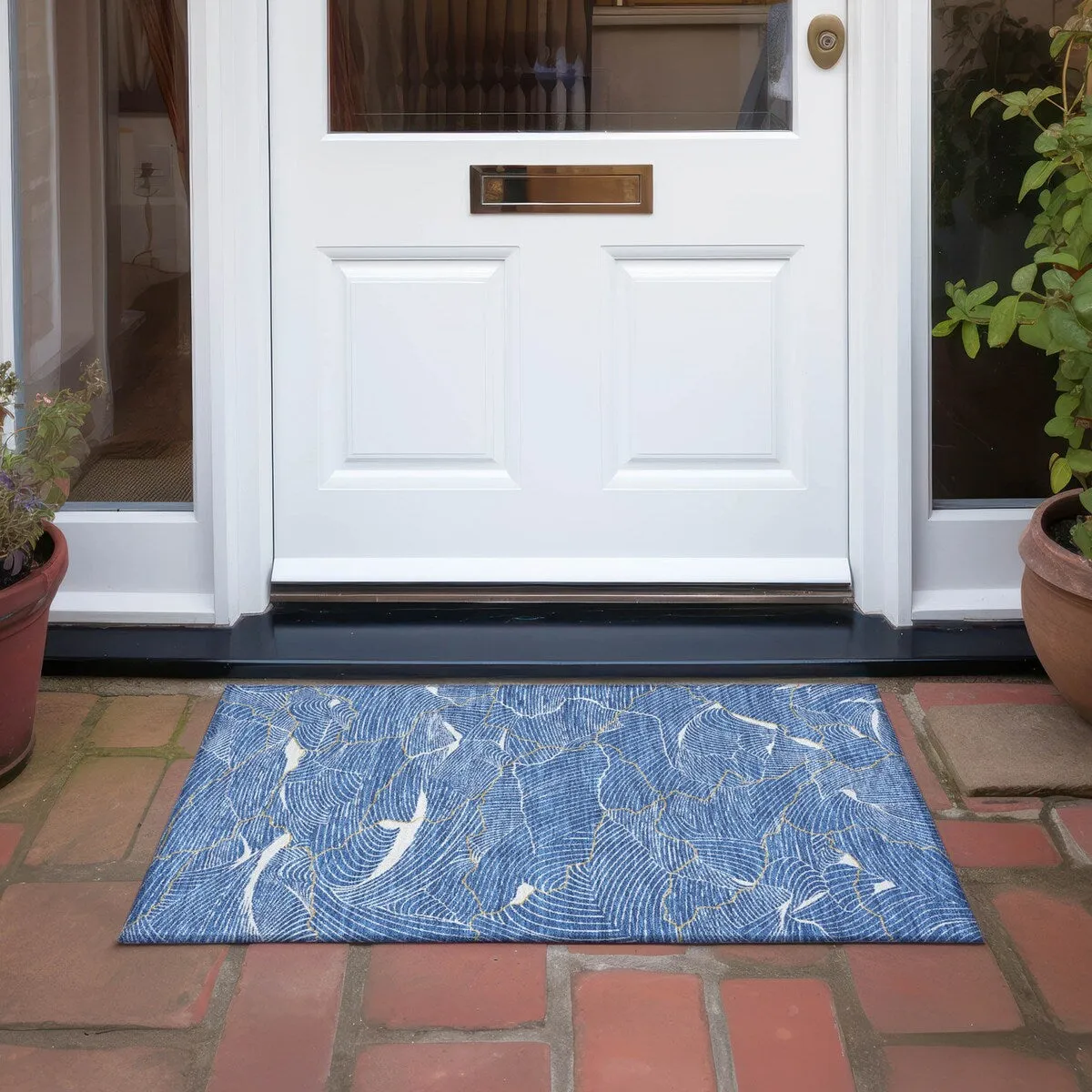 Machine Washable Indoor/ Outdoor Abstract Crackle Chantille Rug