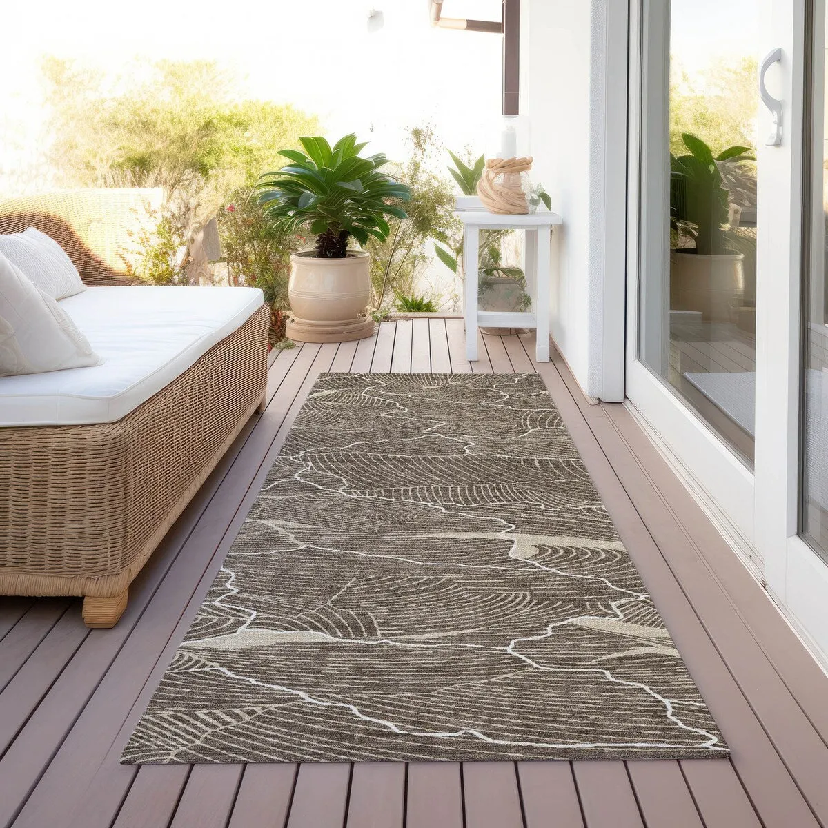Machine Washable Indoor/ Outdoor Abstract Crackle Chantille Rug