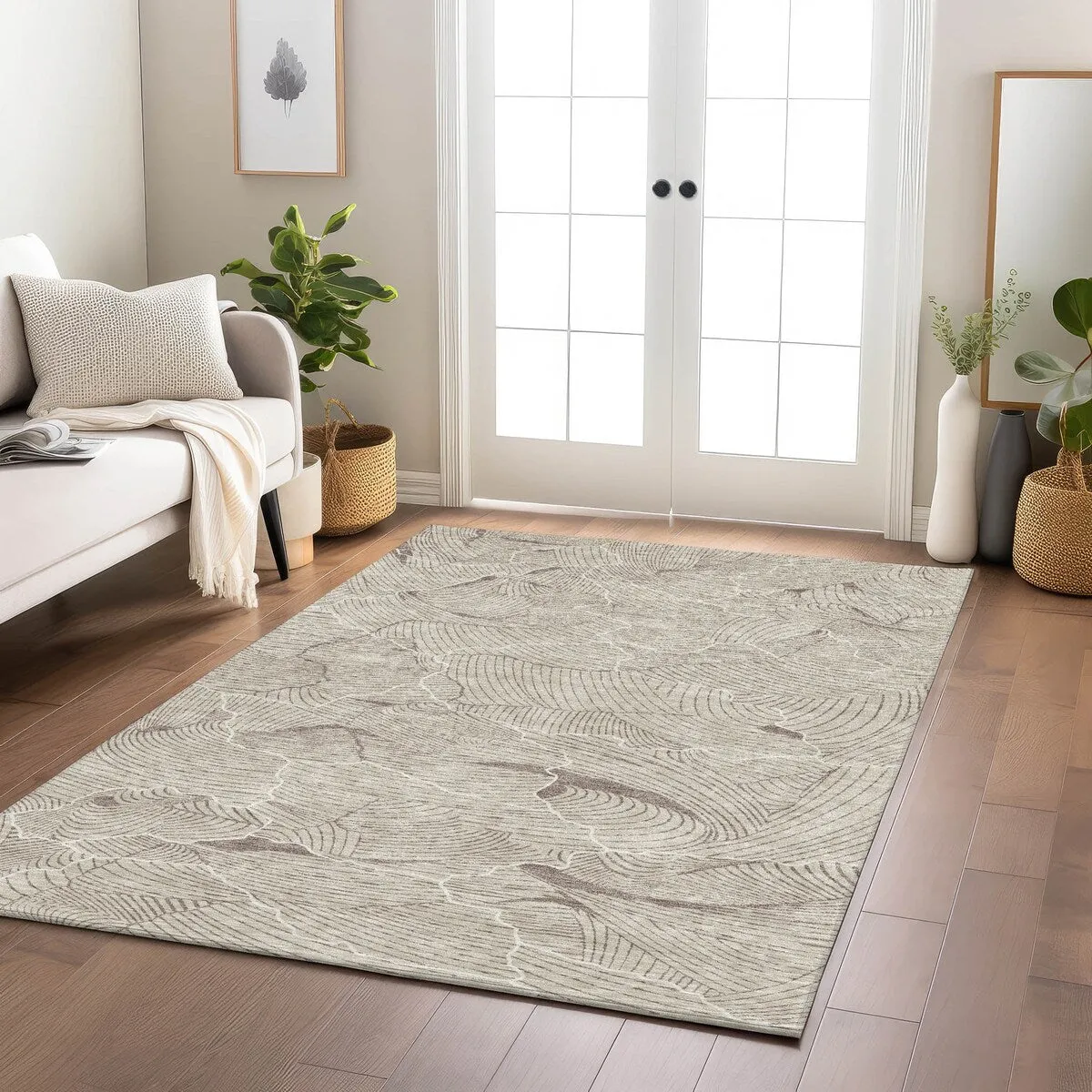 Machine Washable Indoor/ Outdoor Abstract Crackle Chantille Rug