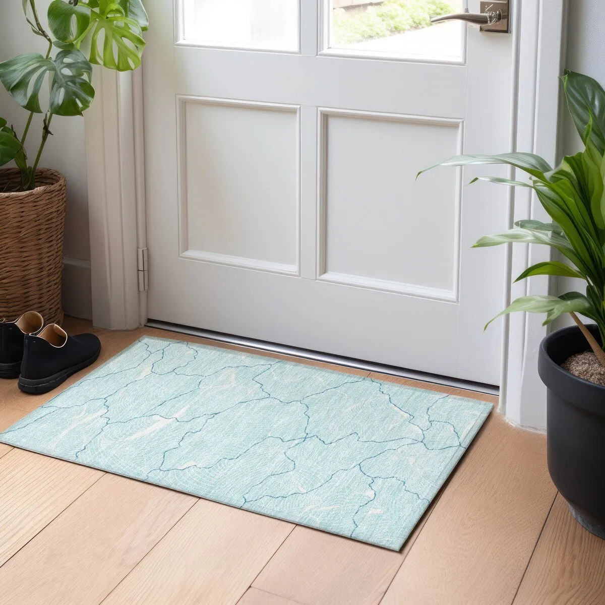Machine Washable Indoor/ Outdoor Abstract Crackle Chantille Rug