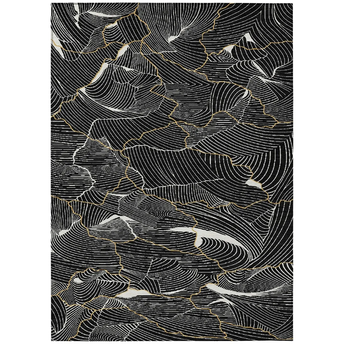 Machine Washable Indoor/ Outdoor Abstract Crackle Chantille Rug