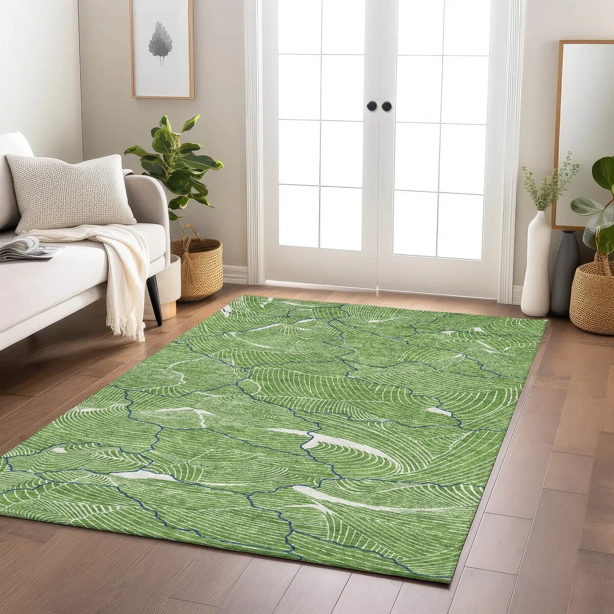 Machine Washable Indoor/ Outdoor Abstract Crackle Chantille Rug