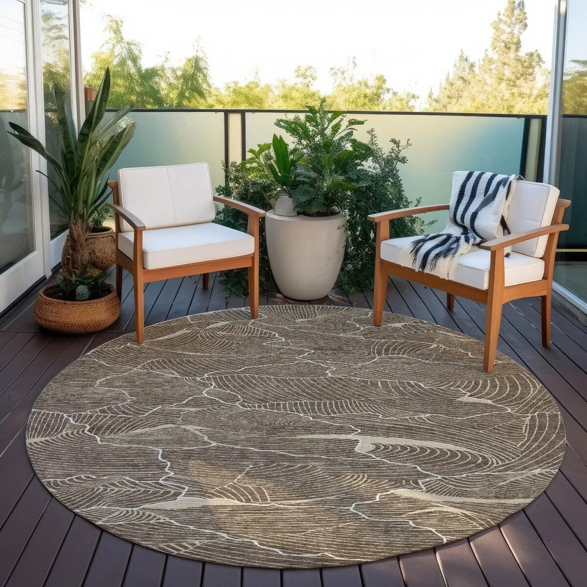 Machine Washable Indoor/ Outdoor Abstract Crackle Chantille Rug