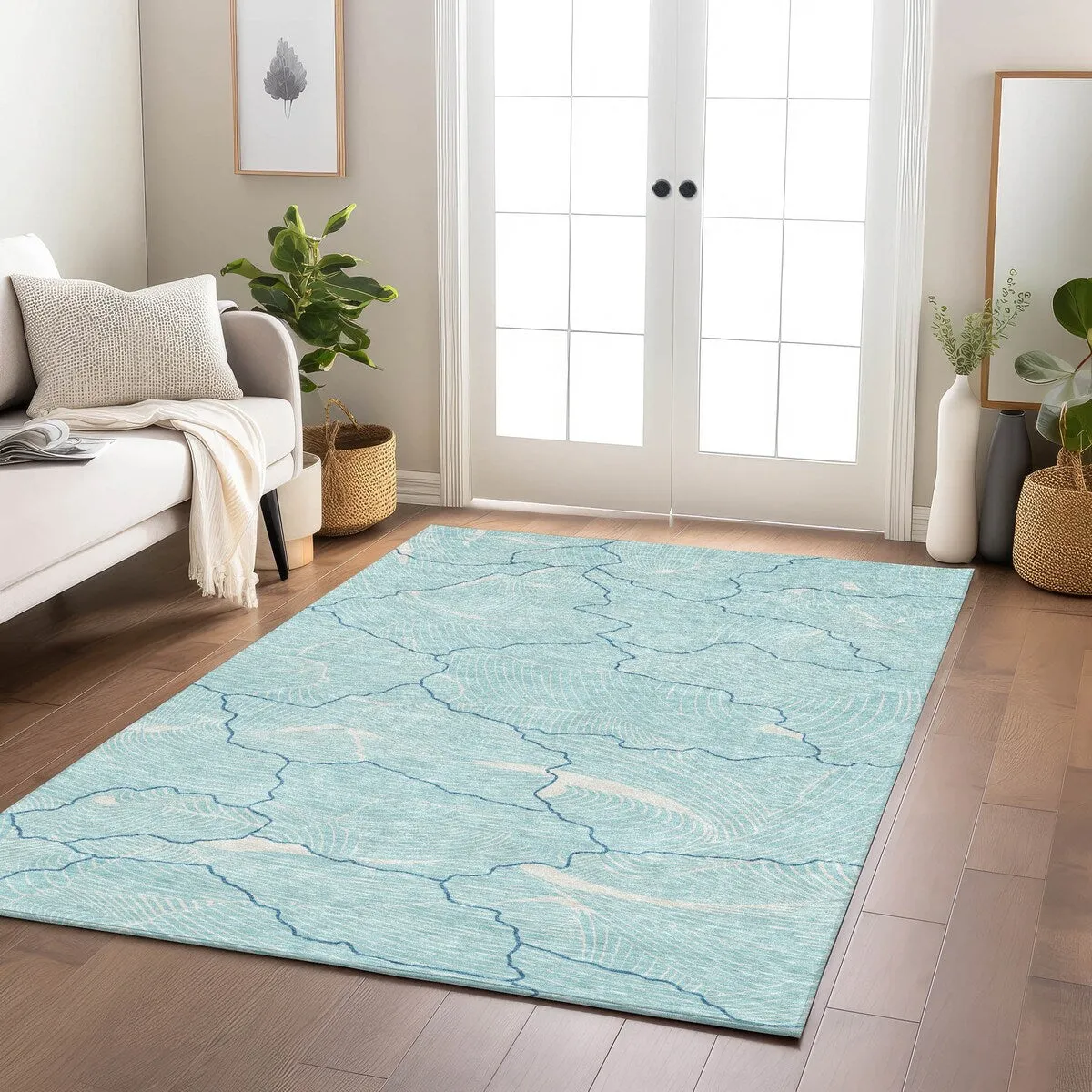 Machine Washable Indoor/ Outdoor Abstract Crackle Chantille Rug