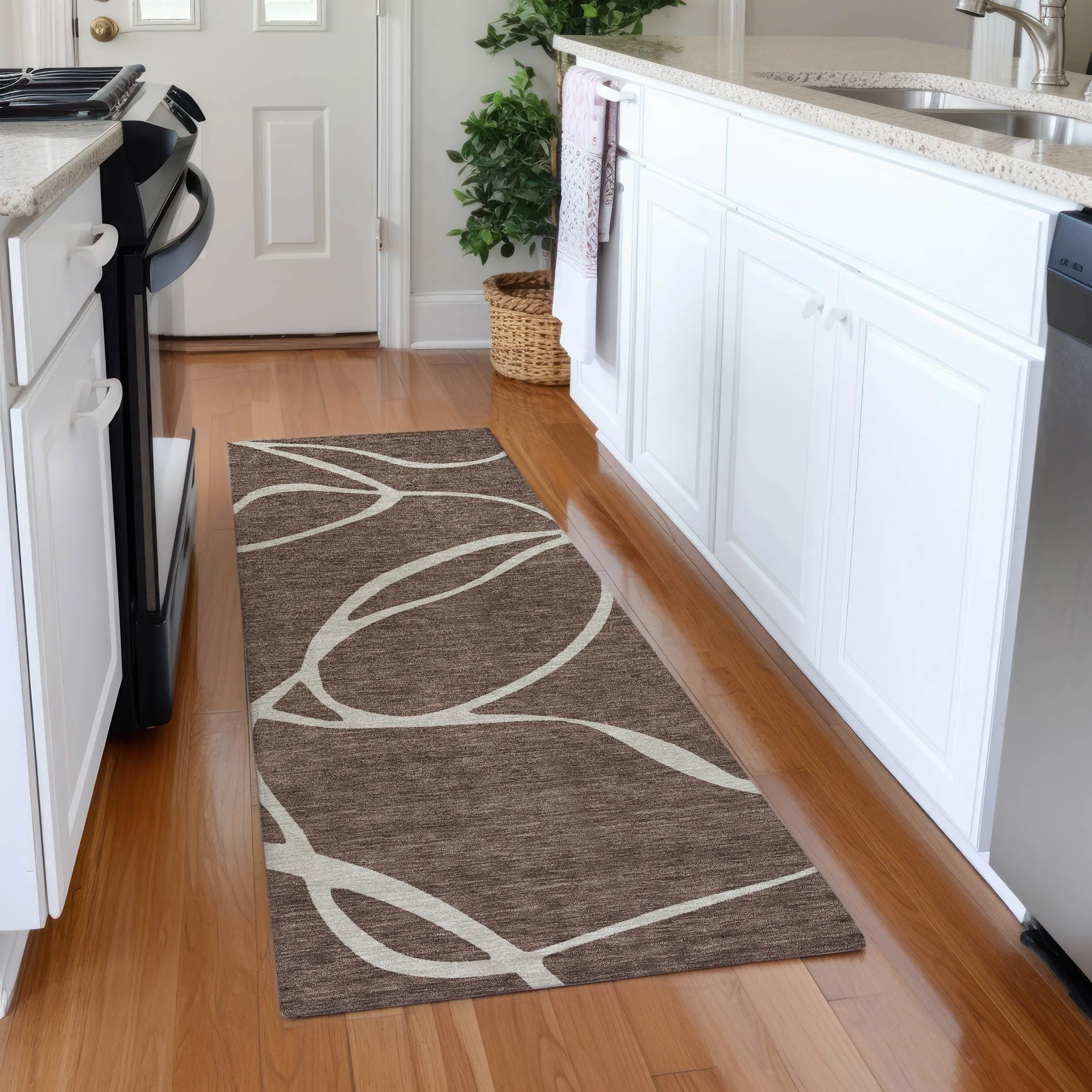Machine Washable Indoor/ Outdoor Abstract Modern Chantille Rug
