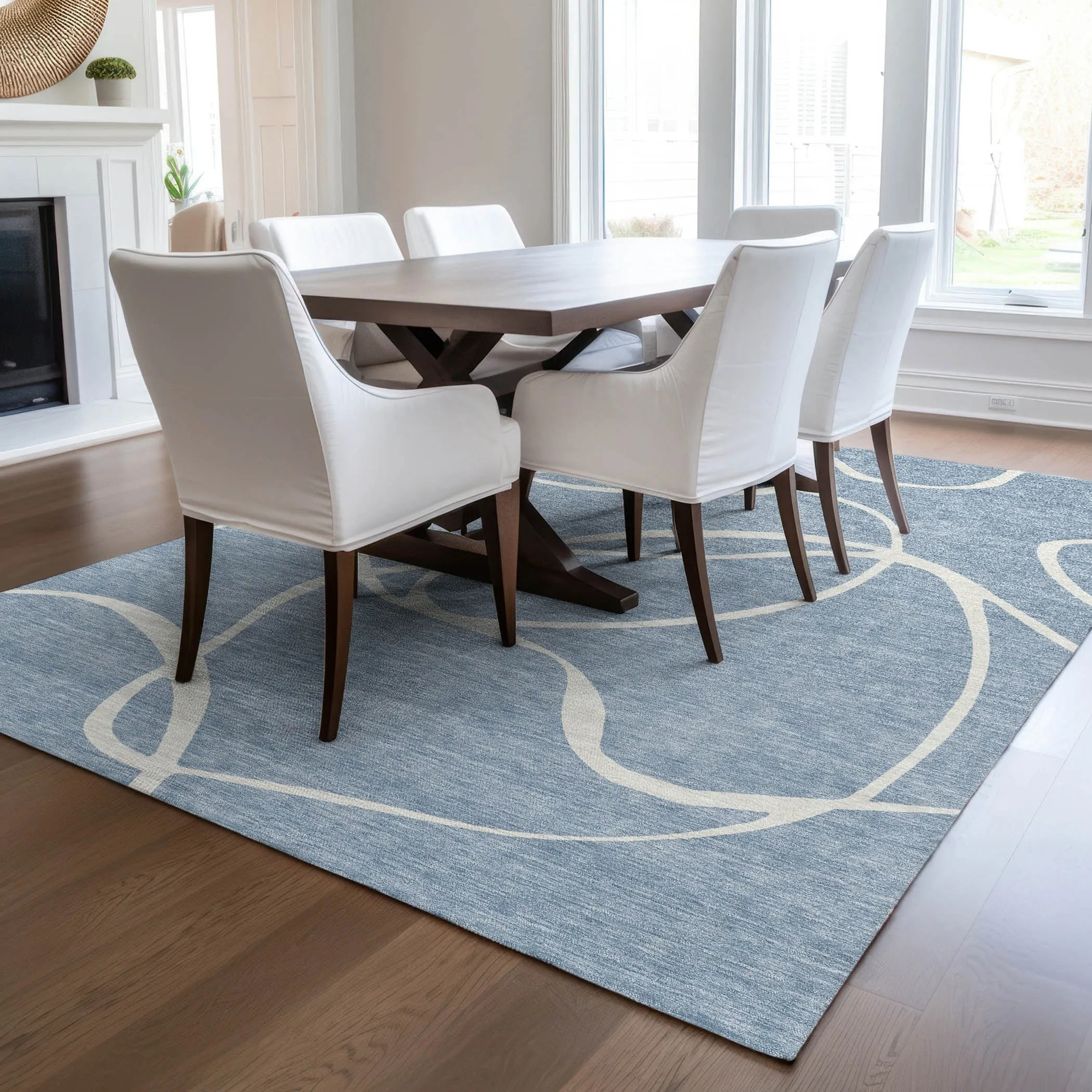 Machine Washable Indoor/ Outdoor Abstract Modern Chantille Rug