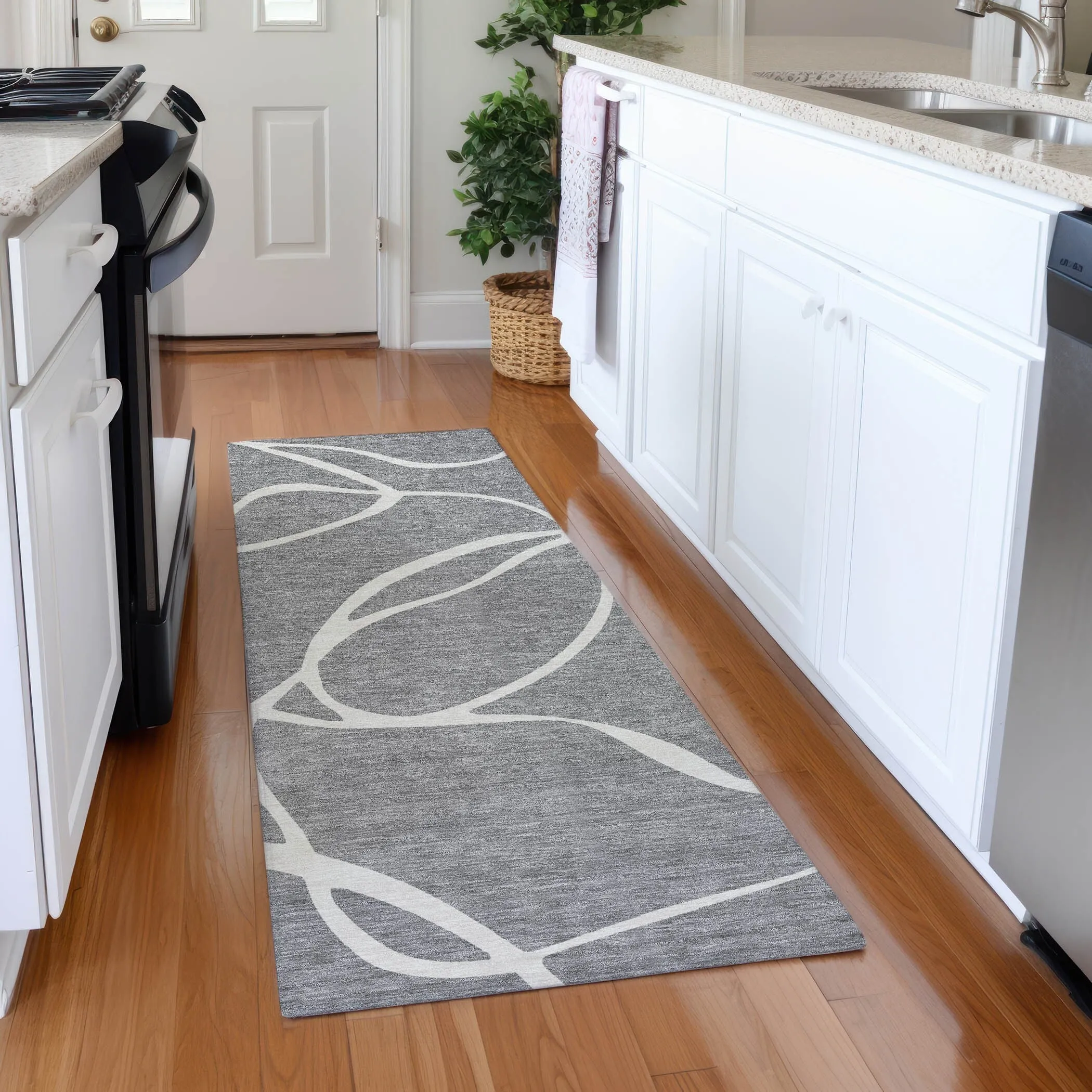 Machine Washable Indoor/ Outdoor Abstract Modern Chantille Rug