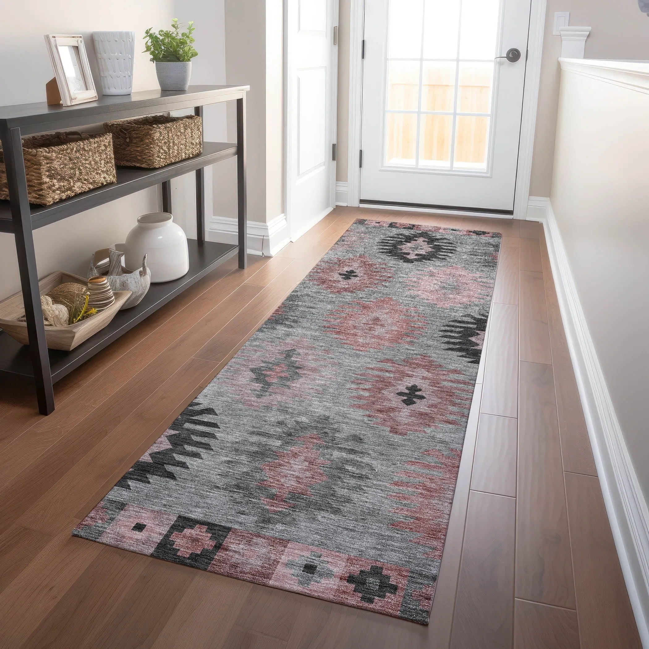 Machine Washable Indoor/ Outdoor Boho Tribal Chantille Rug