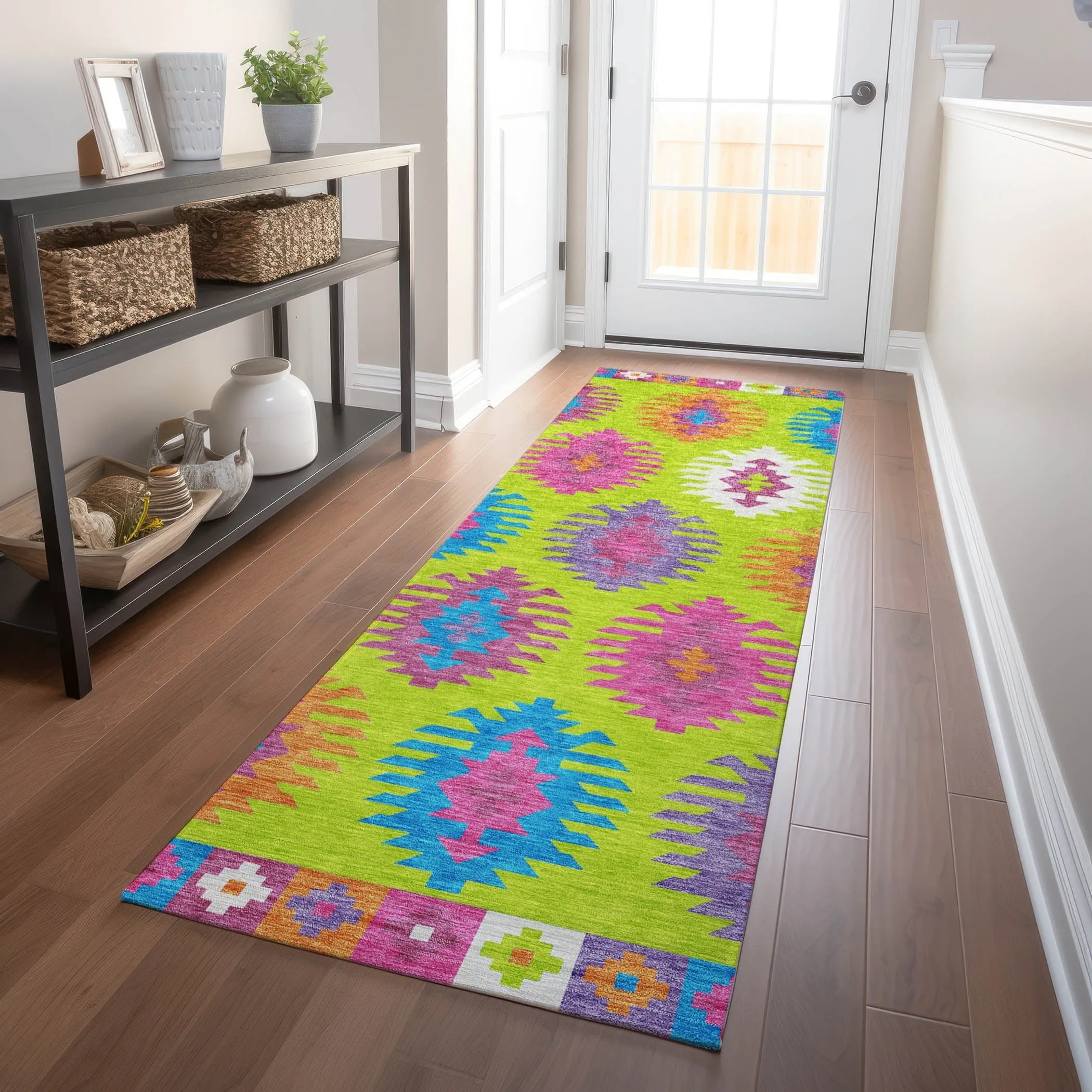 Machine Washable Indoor/ Outdoor Boho Tribal Chantille Rug