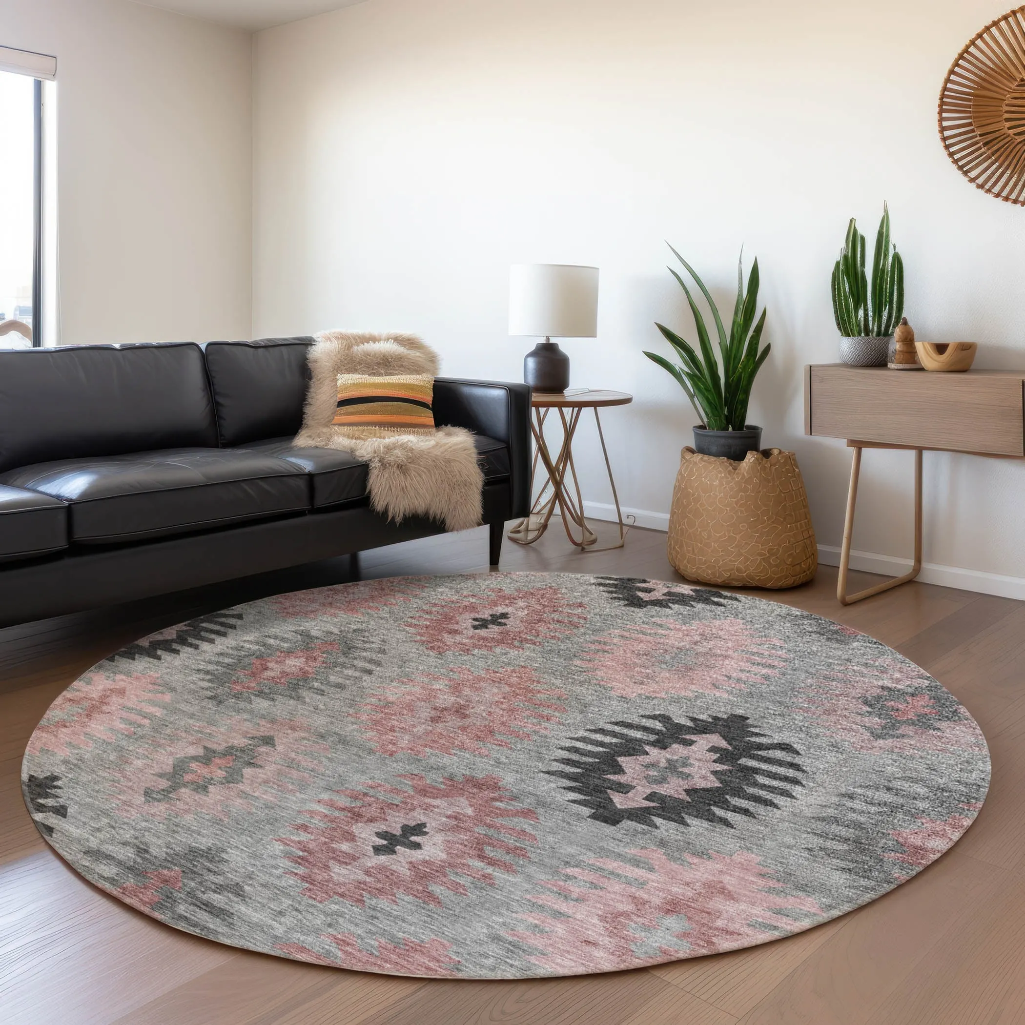Machine Washable Indoor/ Outdoor Boho Tribal Chantille Rug