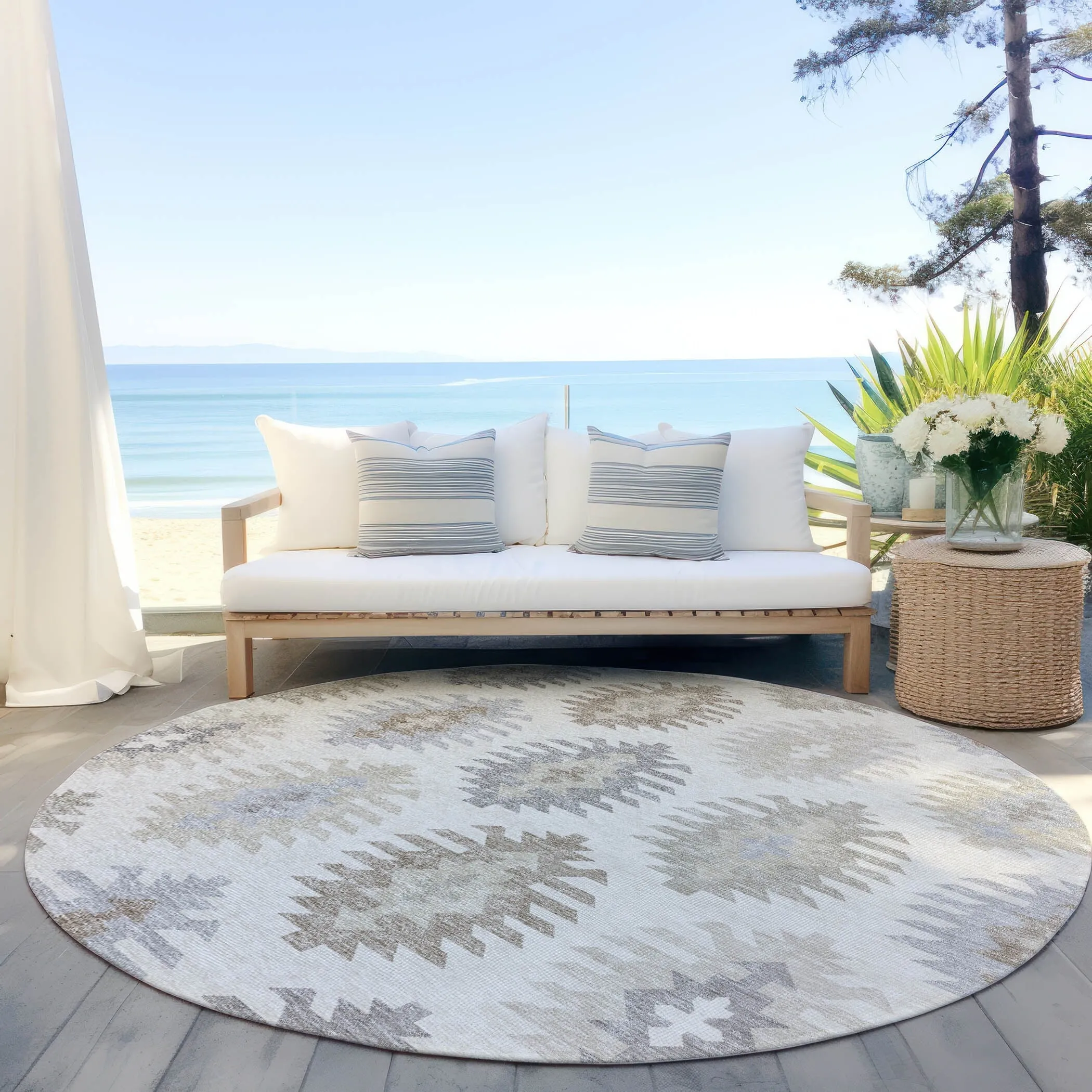 Machine Washable Indoor/ Outdoor Boho Tribal Chantille Rug