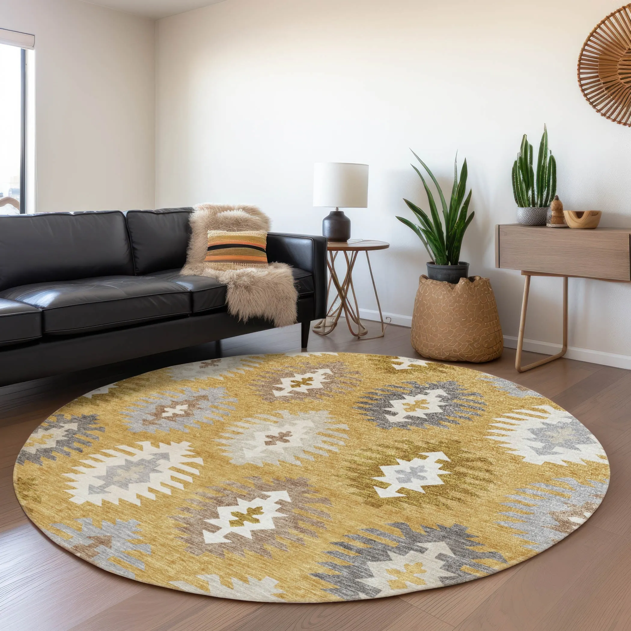 Machine Washable Indoor/ Outdoor Boho Tribal Chantille Rug