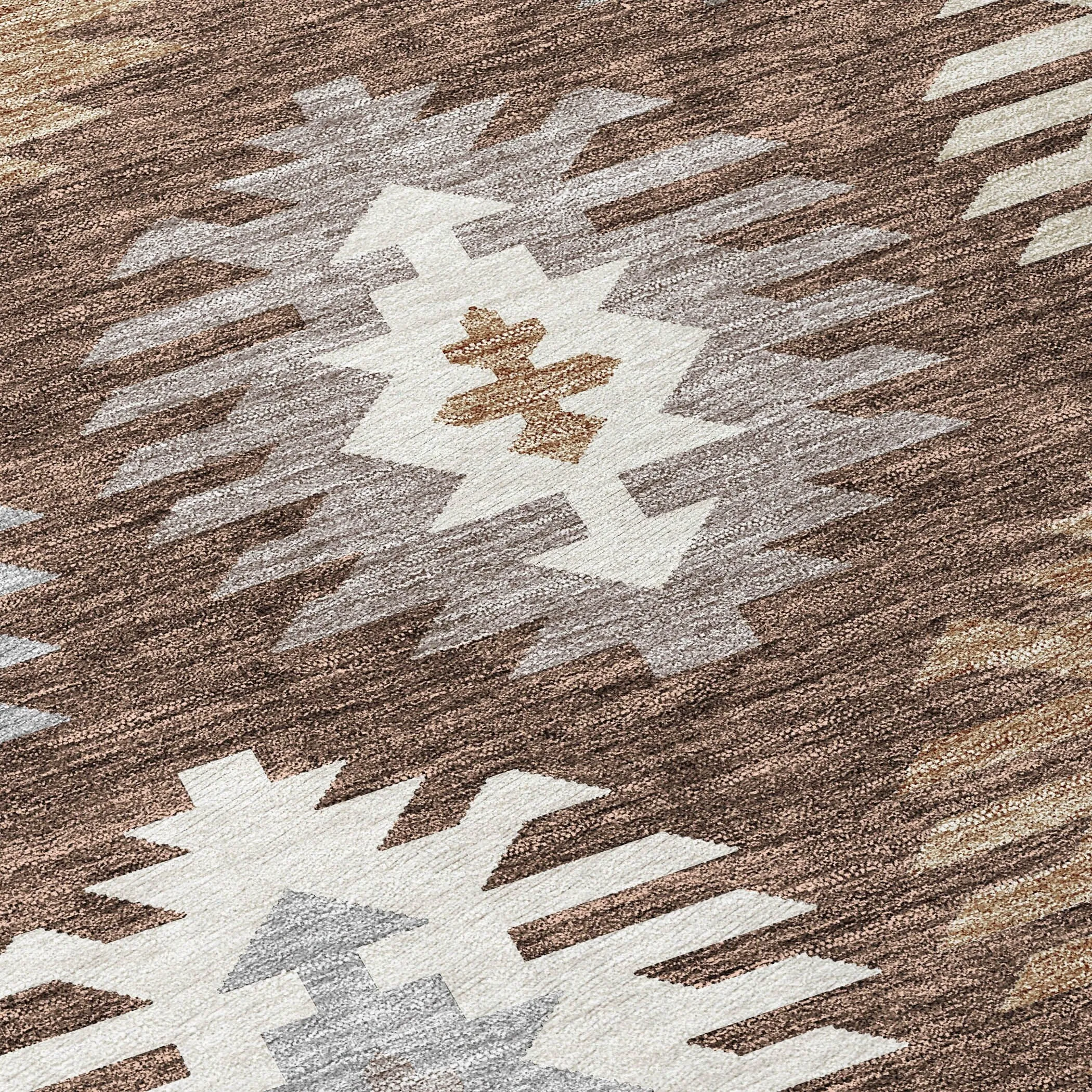 Machine Washable Indoor/ Outdoor Boho Tribal Chantille Rug