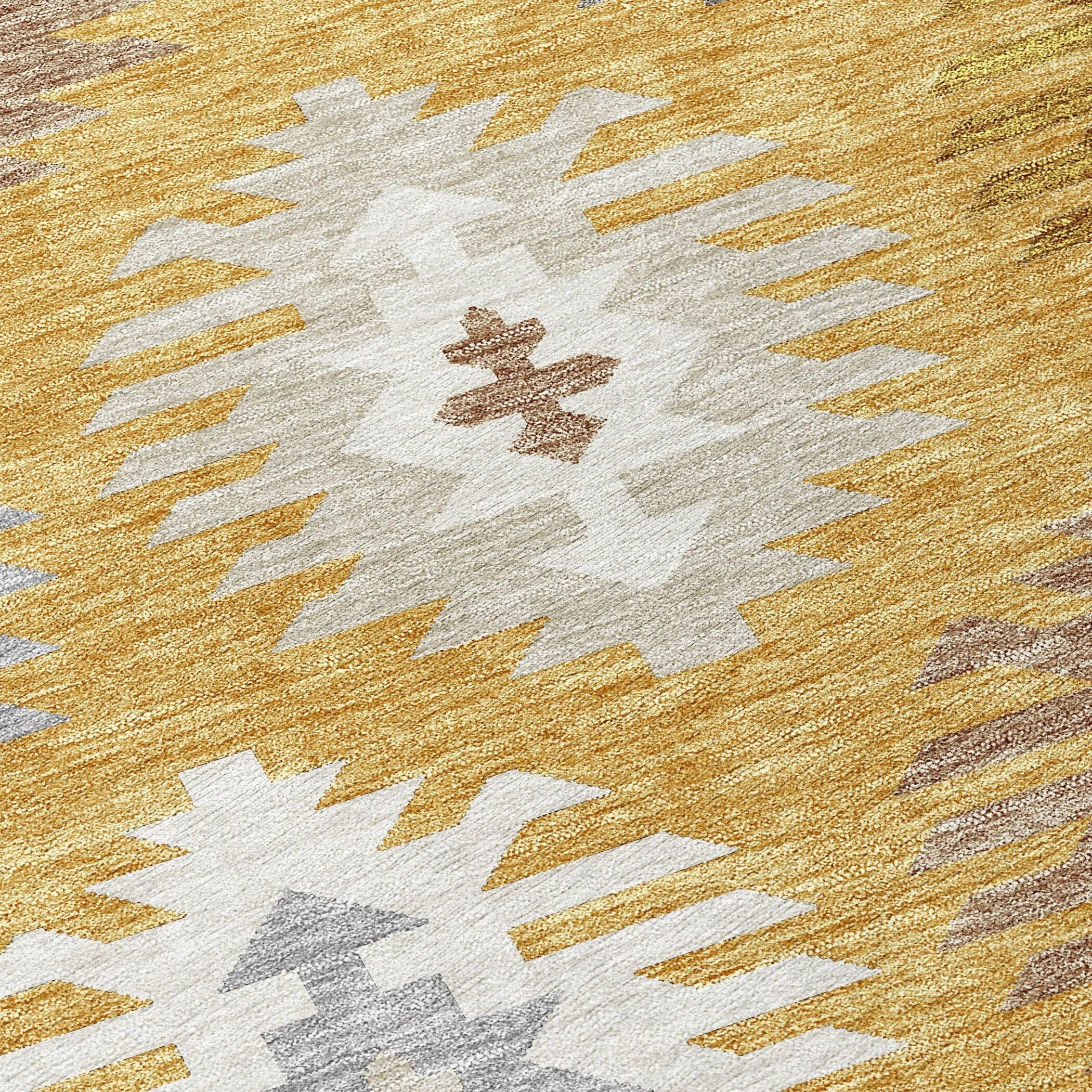 Machine Washable Indoor/ Outdoor Boho Tribal Chantille Rug