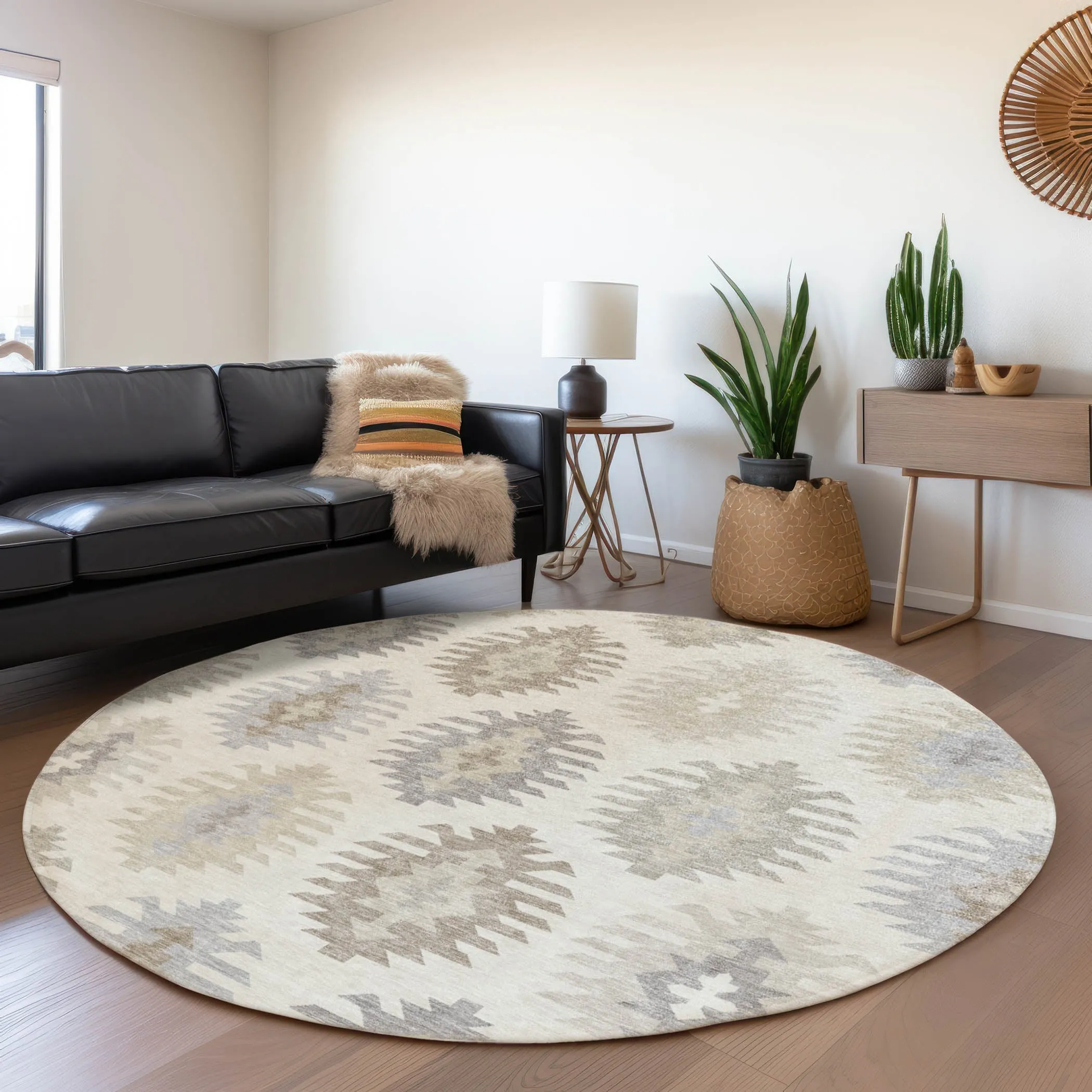 Machine Washable Indoor/ Outdoor Boho Tribal Chantille Rug
