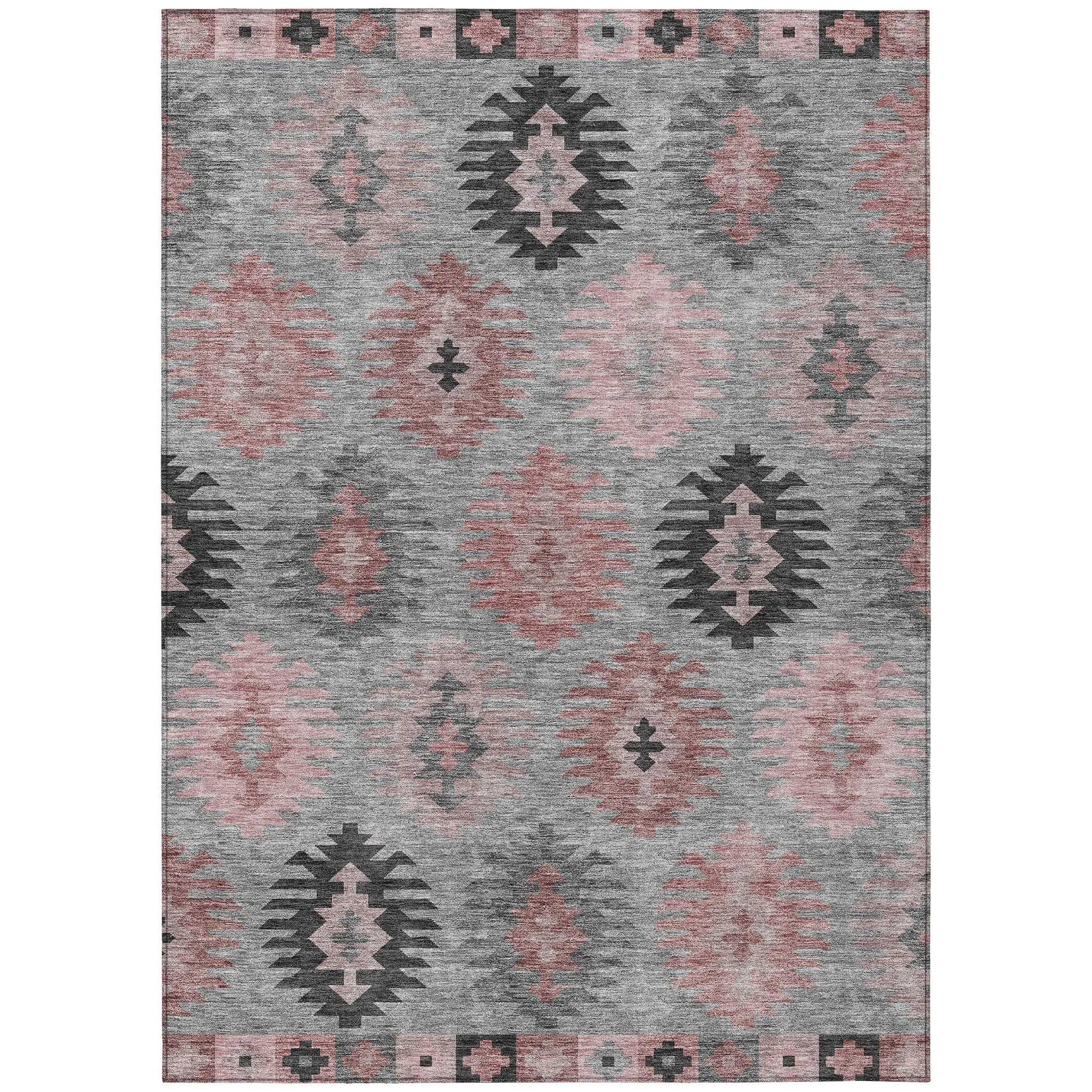 Machine Washable Indoor/ Outdoor Boho Tribal Chantille Rug