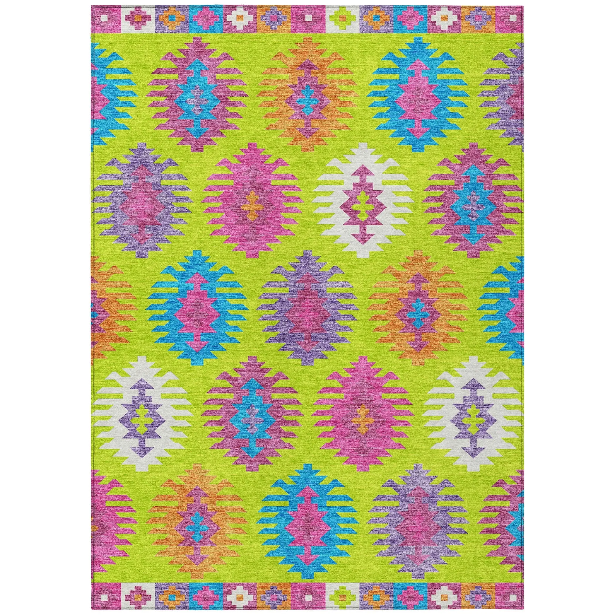 Machine Washable Indoor/ Outdoor Boho Tribal Chantille Rug