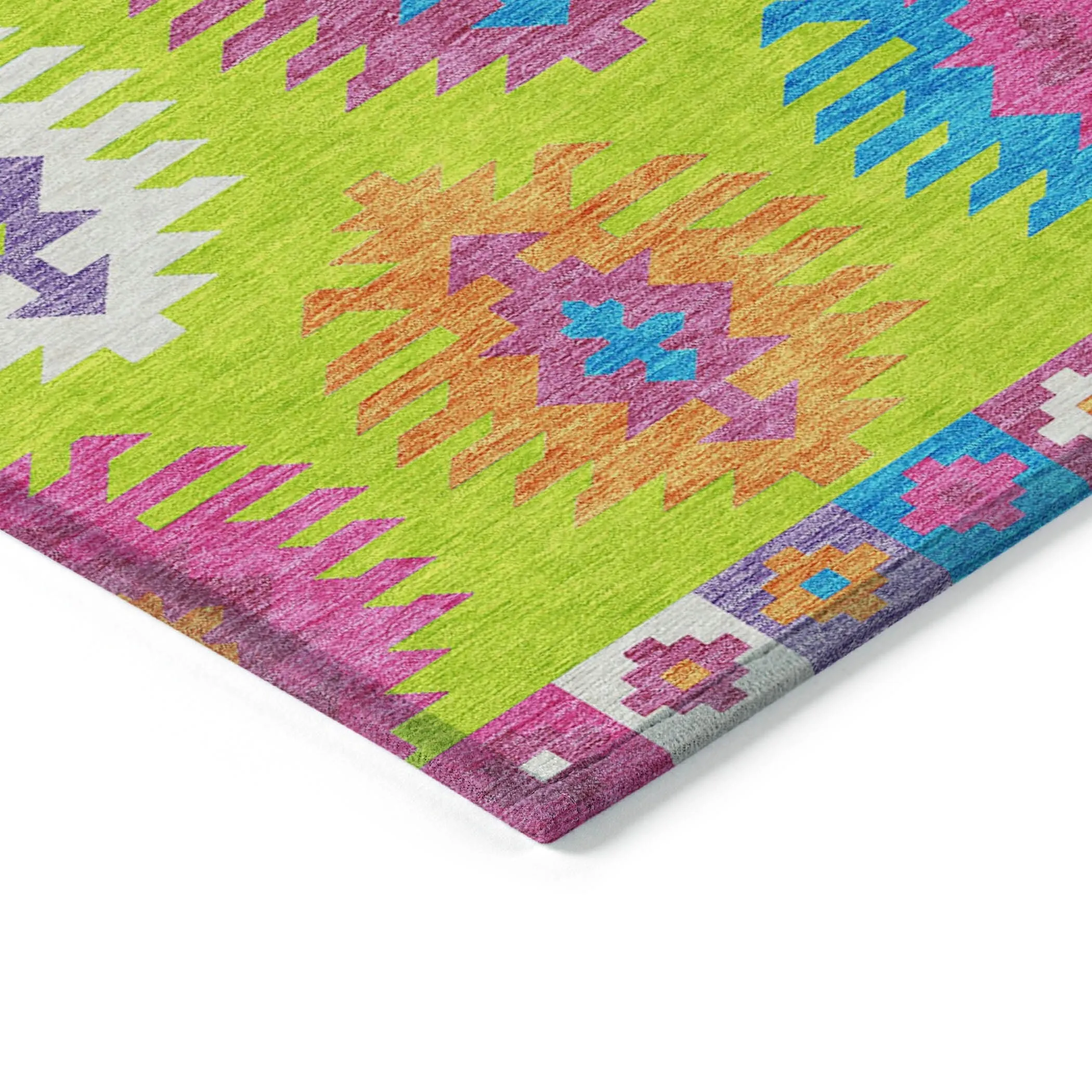 Machine Washable Indoor/ Outdoor Boho Tribal Chantille Rug
