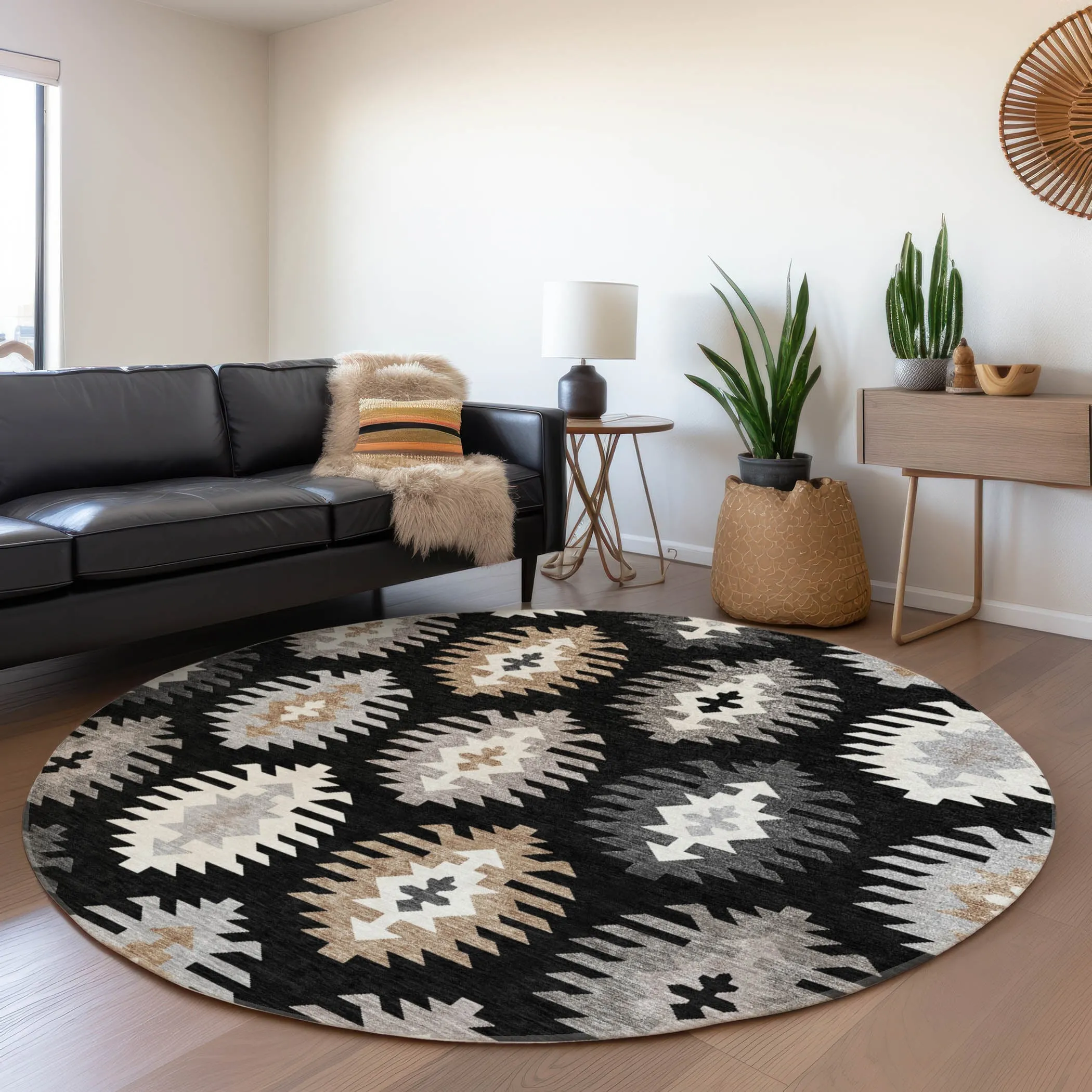 Machine Washable Indoor/ Outdoor Boho Tribal Chantille Rug