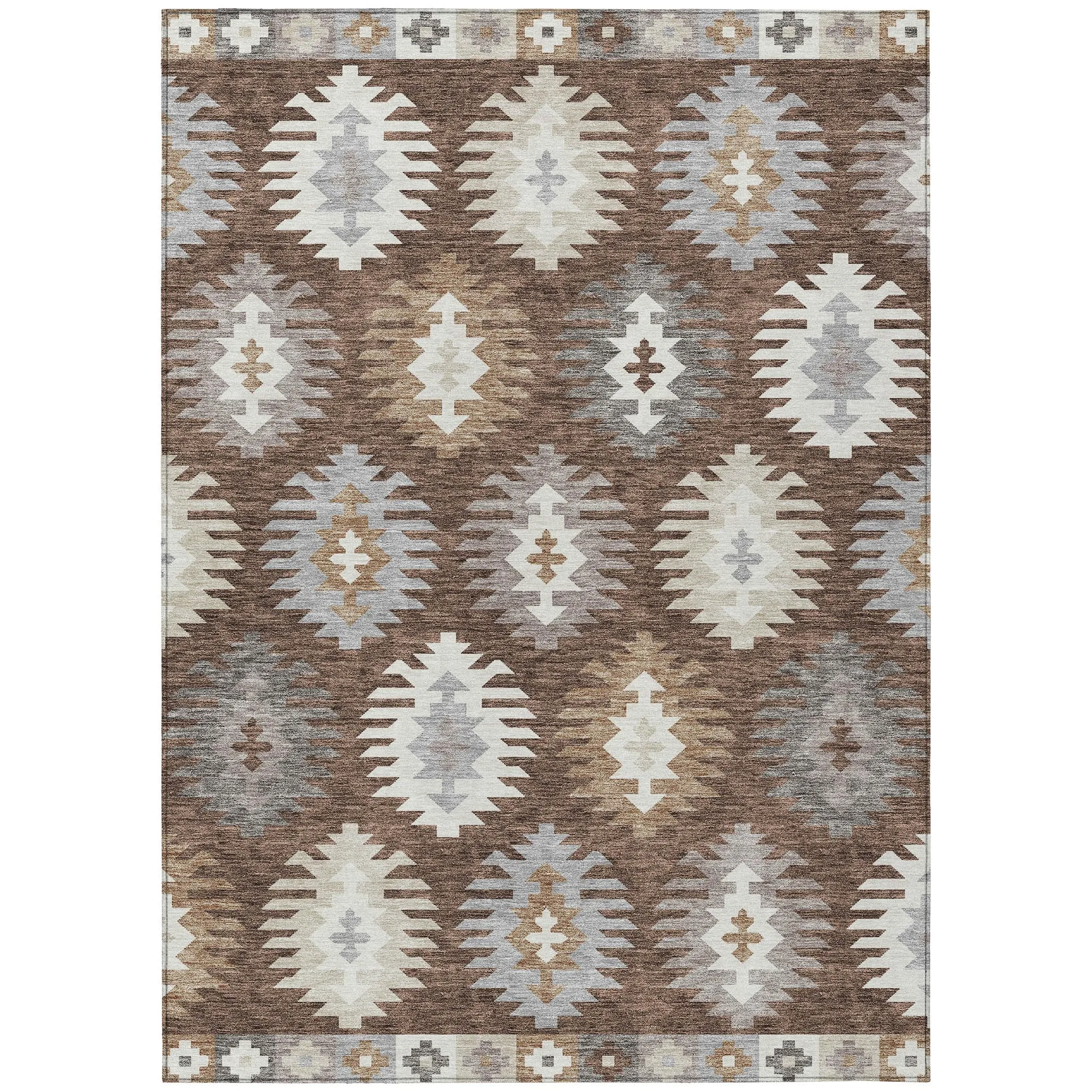 Machine Washable Indoor/ Outdoor Boho Tribal Chantille Rug