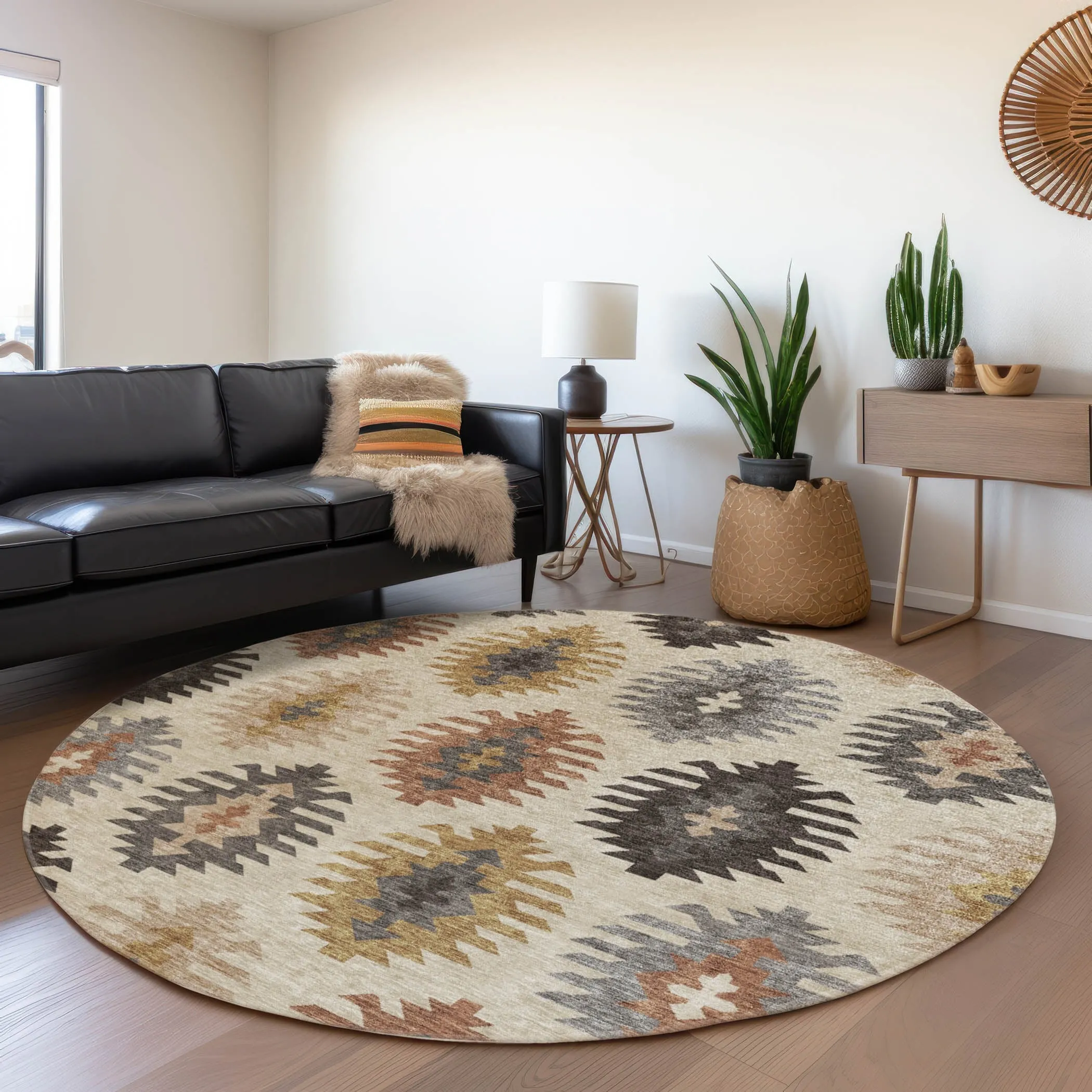 Machine Washable Indoor/ Outdoor Boho Tribal Chantille Rug