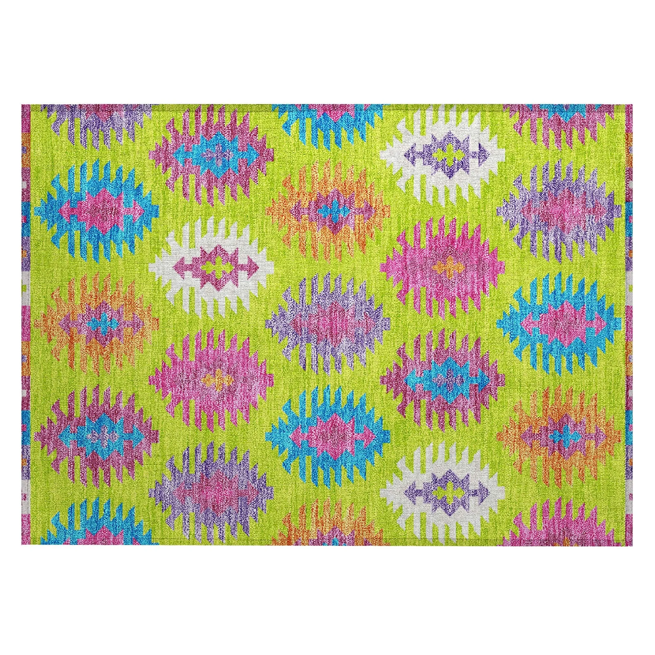 Machine Washable Indoor/ Outdoor Boho Tribal Chantille Rug