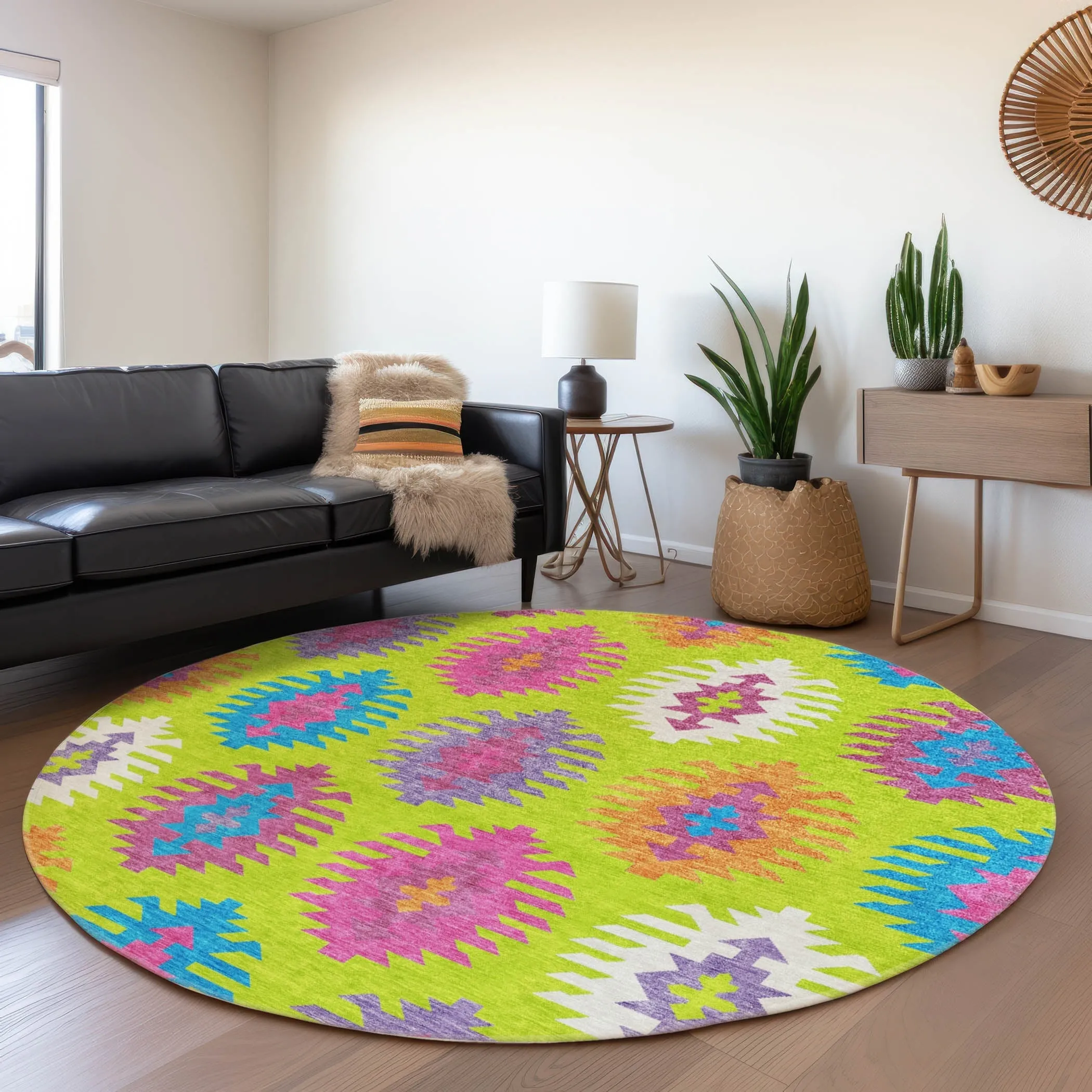 Machine Washable Indoor/ Outdoor Boho Tribal Chantille Rug
