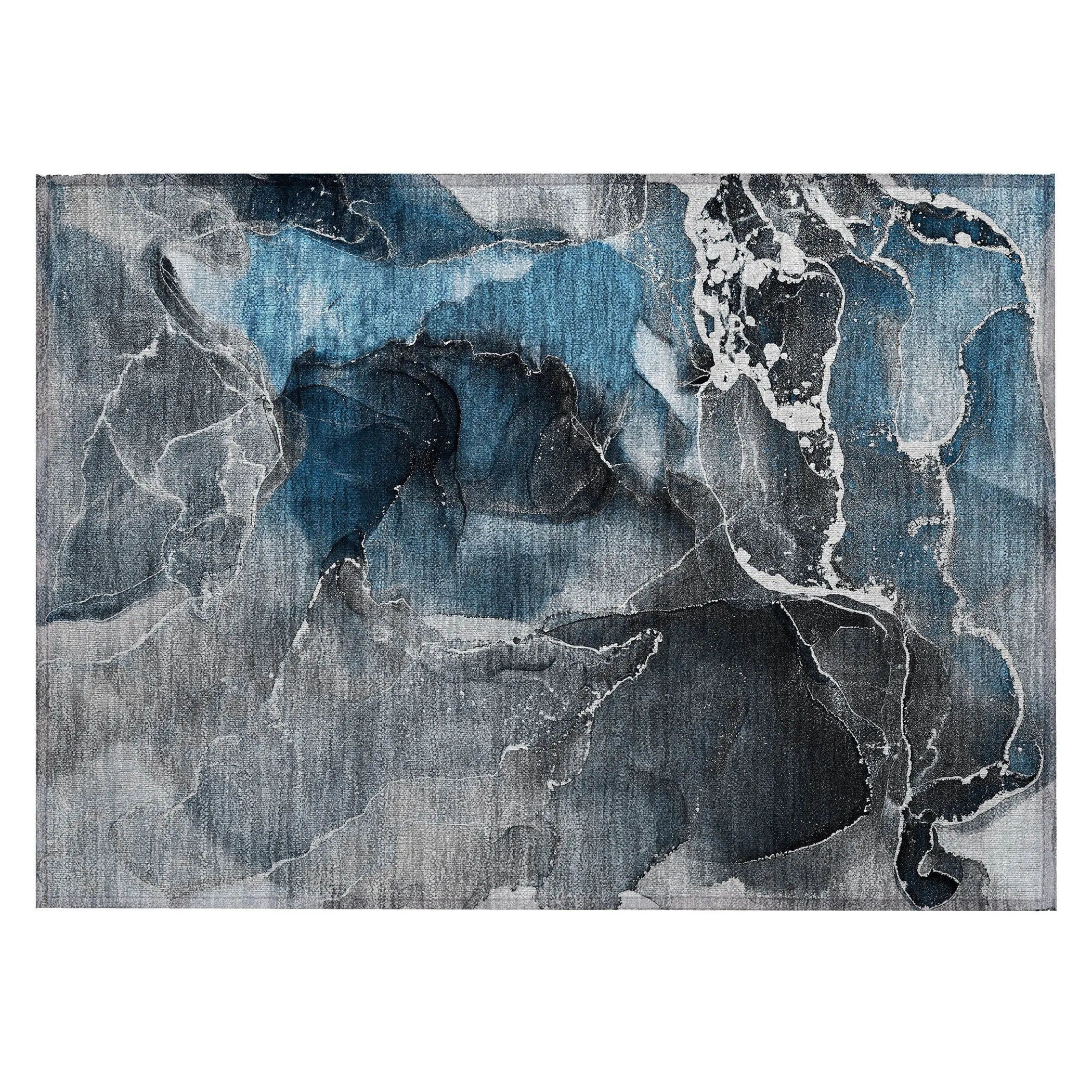 Machine Washable Indoor/ Outdoor Chantille Abstract Blue Rug