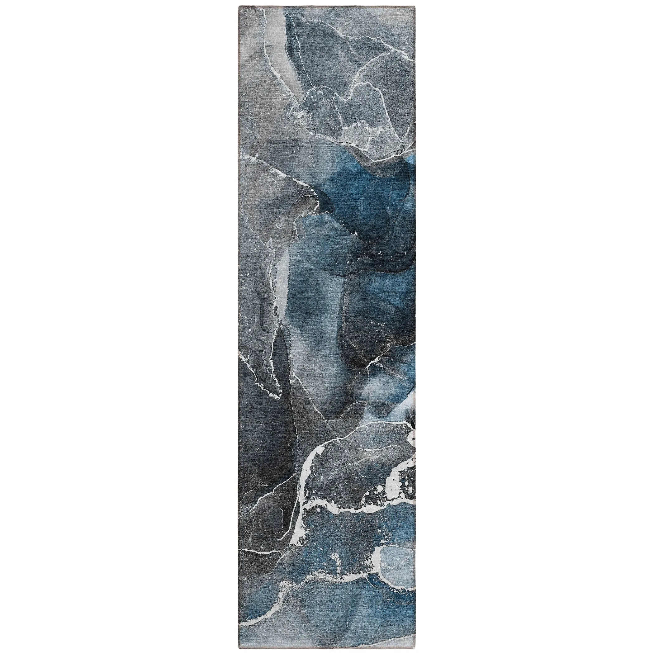 Machine Washable Indoor/ Outdoor Chantille Abstract Blue Rug