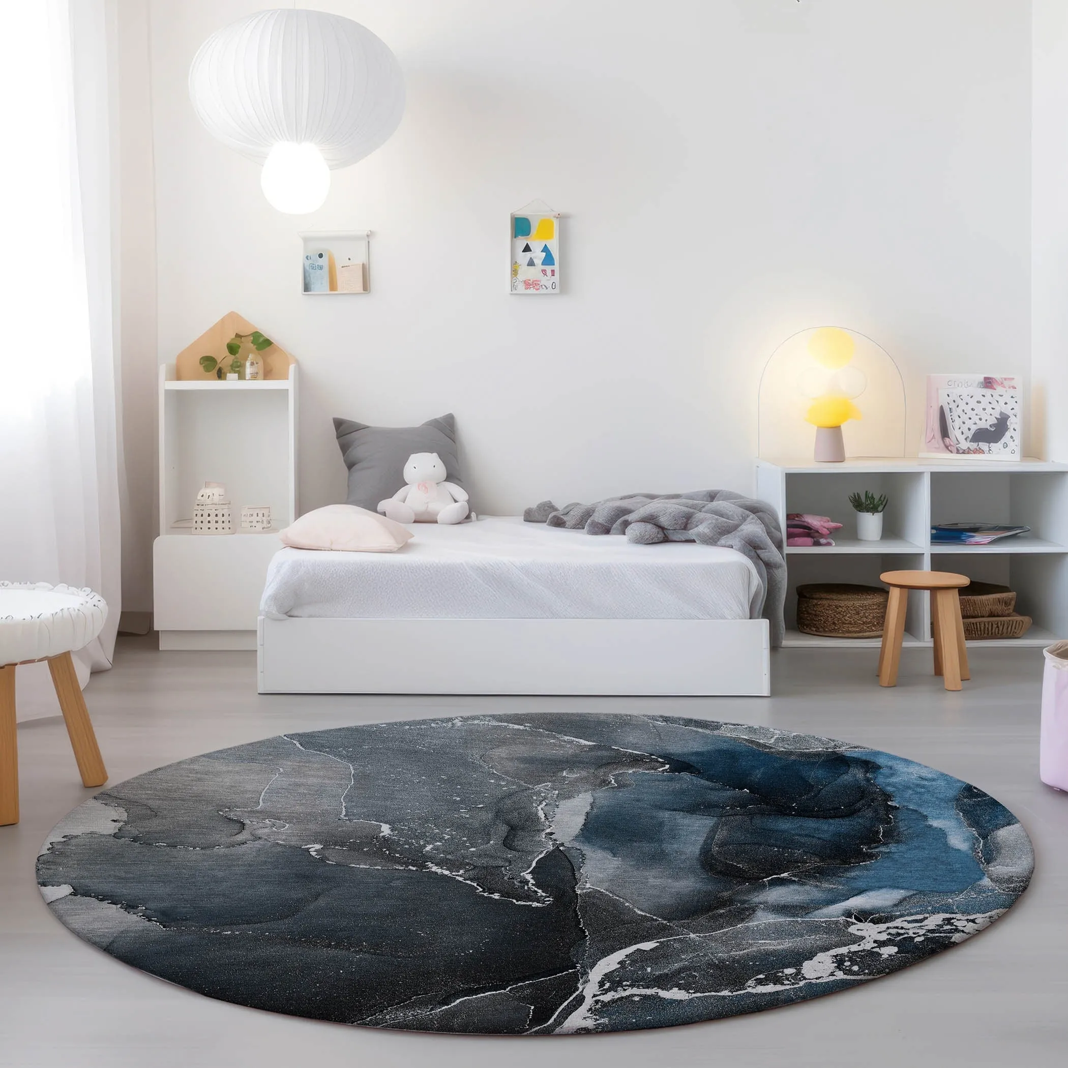 Machine Washable Indoor/ Outdoor Chantille Abstract Blue Rug