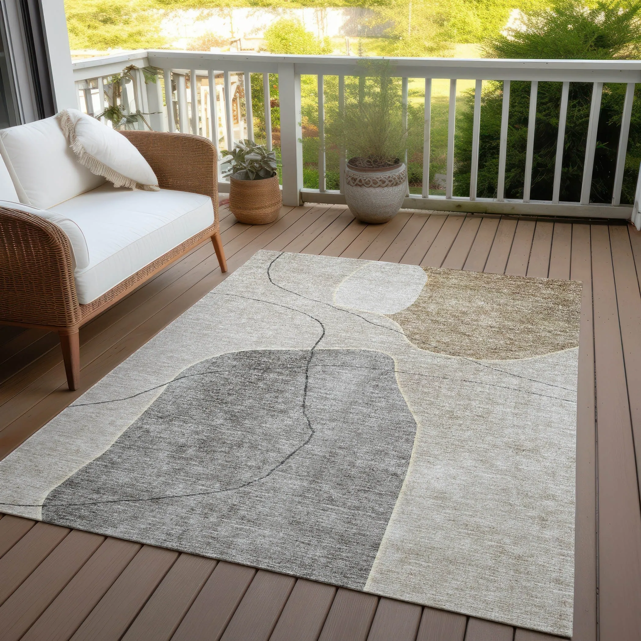 Machine Washable Indoor/ Outdoor Chantille Abstract Contemporary Rug
