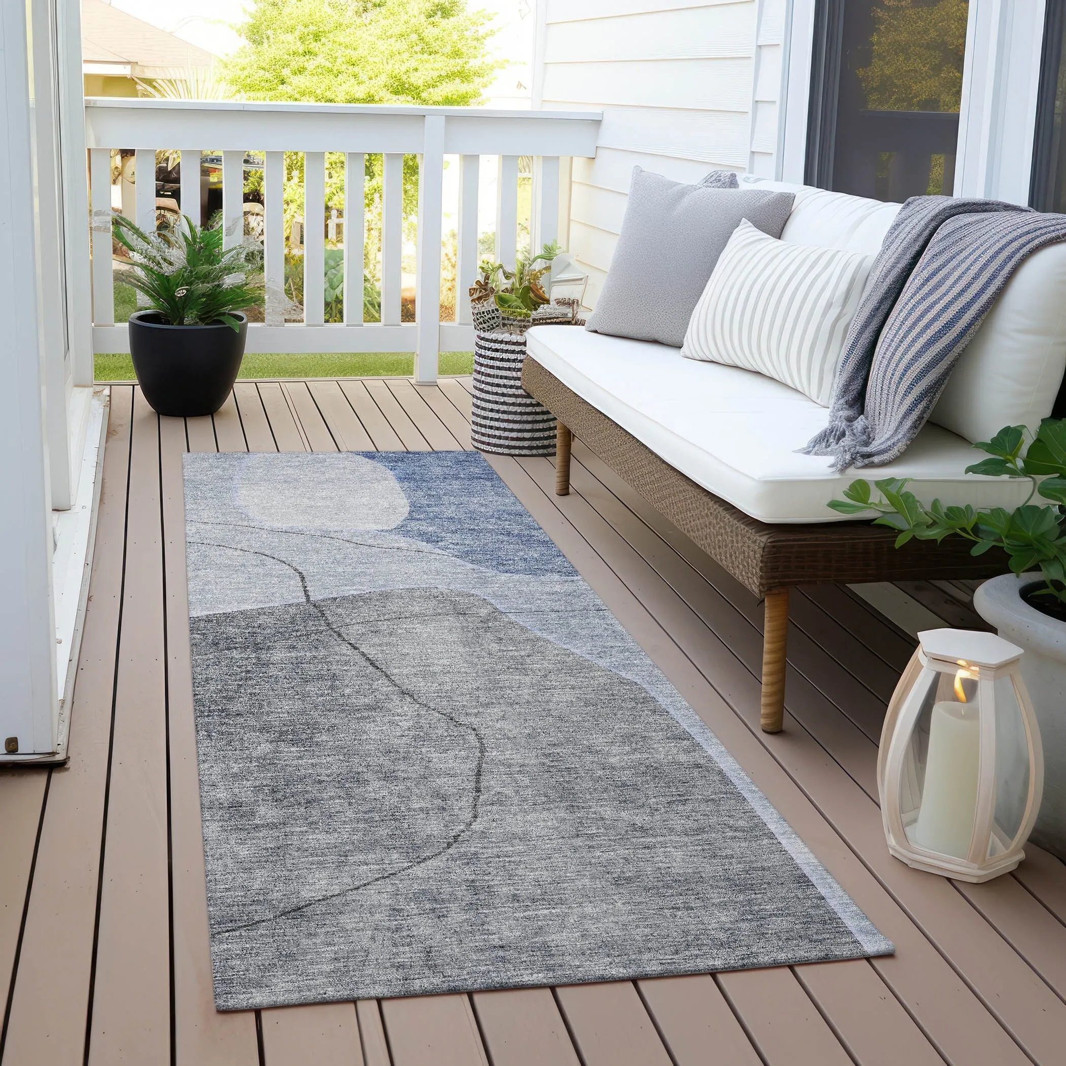 Machine Washable Indoor/ Outdoor Chantille Abstract Contemporary Rug