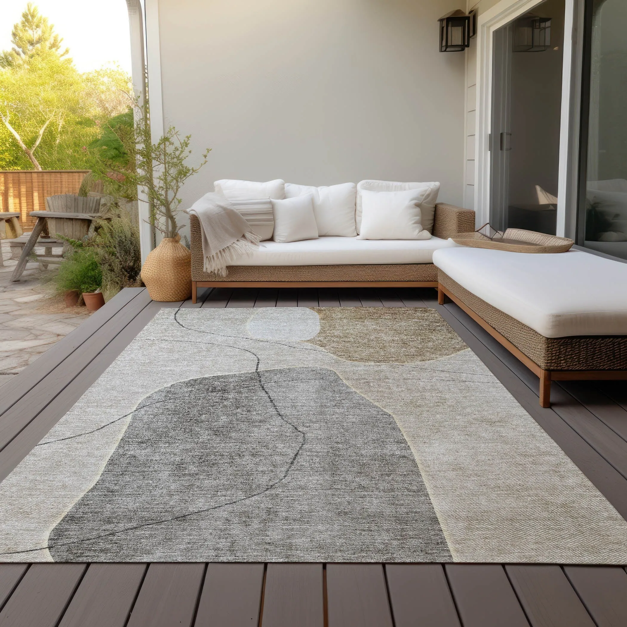 Machine Washable Indoor/ Outdoor Chantille Abstract Contemporary Rug