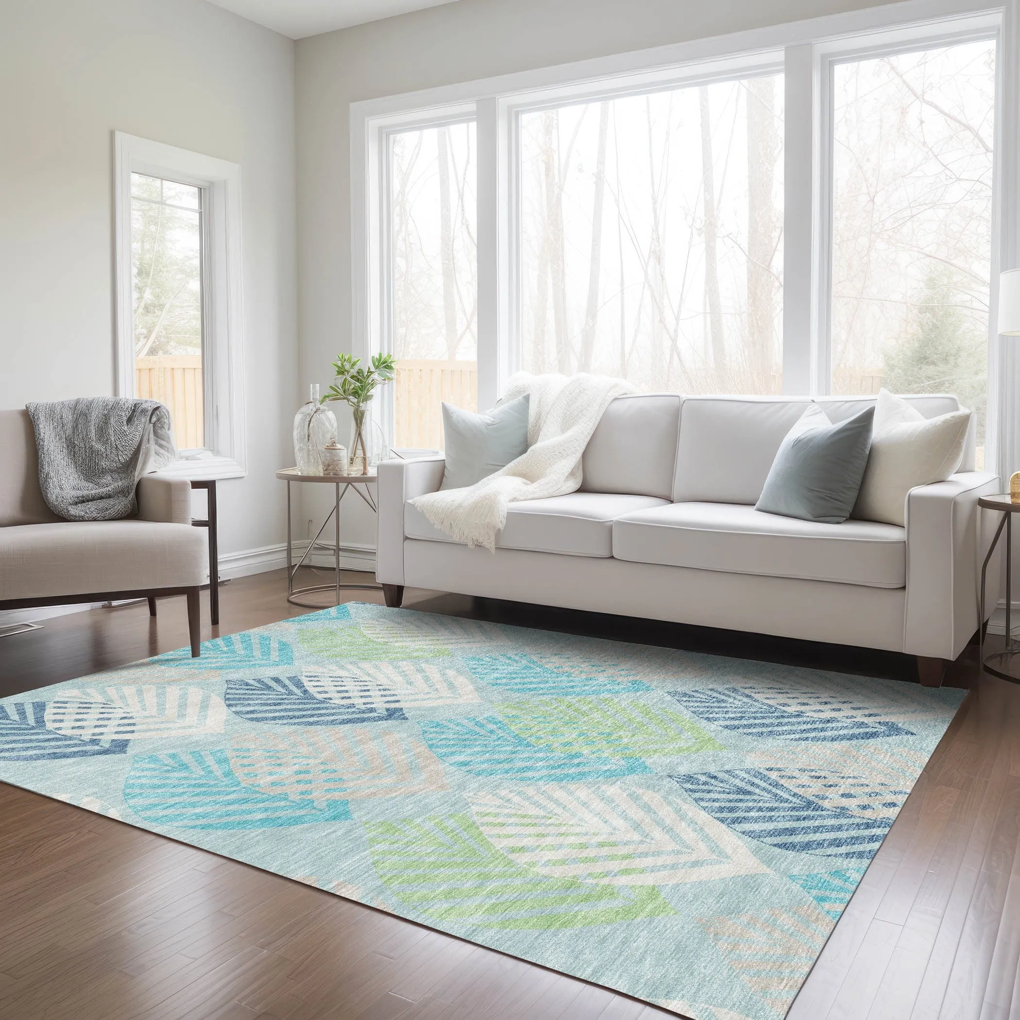 Machine Washable Indoor/ Outdoor Chantille Casual Palm Leaf Rug