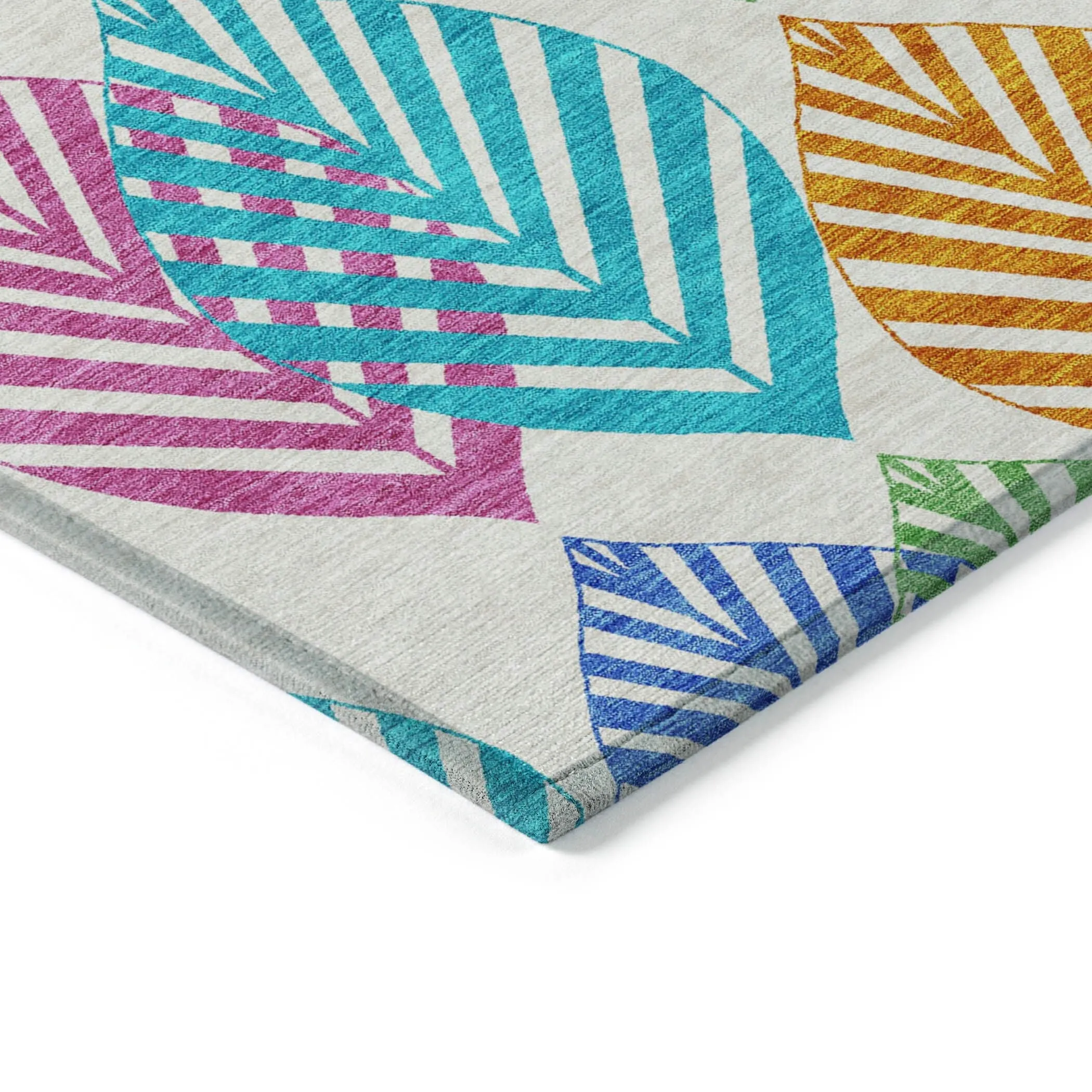 Machine Washable Indoor/ Outdoor Chantille Casual Palm Leaf Rug