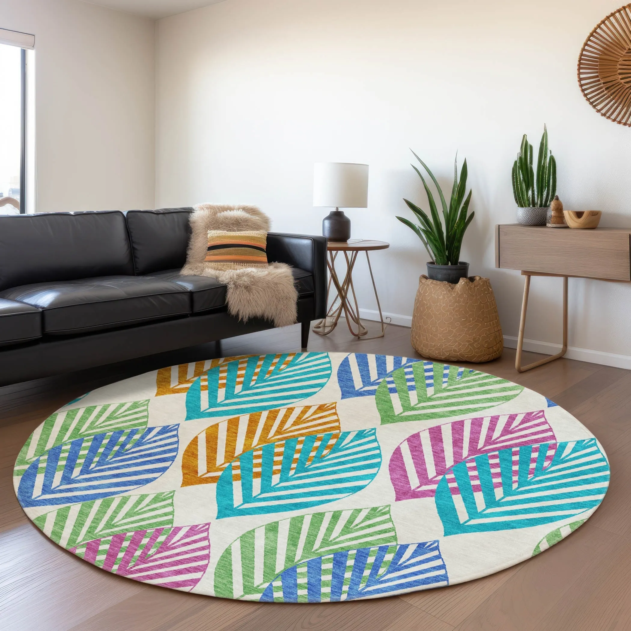 Machine Washable Indoor/ Outdoor Chantille Casual Palm Leaf Rug