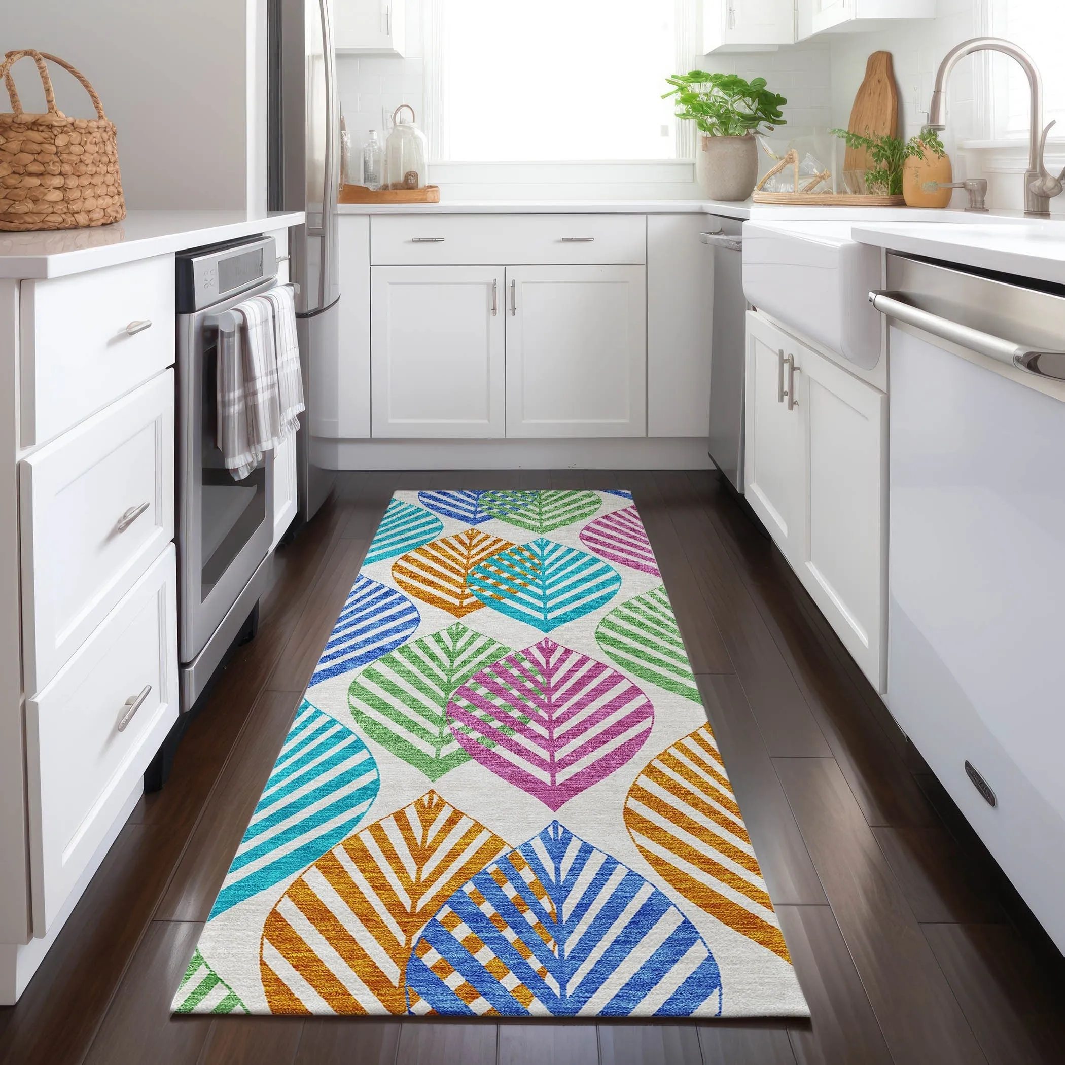 Machine Washable Indoor/ Outdoor Chantille Casual Palm Leaf Rug