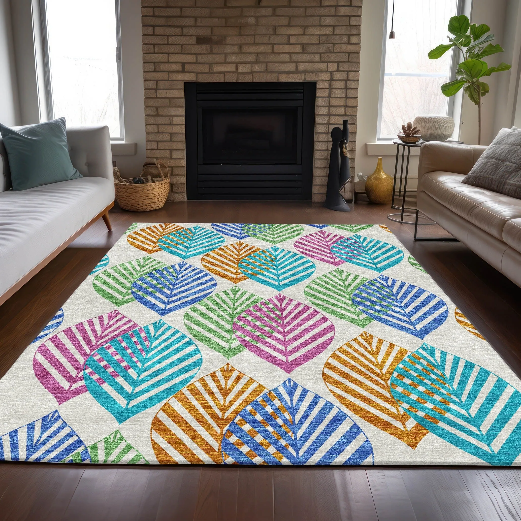 Machine Washable Indoor/ Outdoor Chantille Casual Palm Leaf Rug