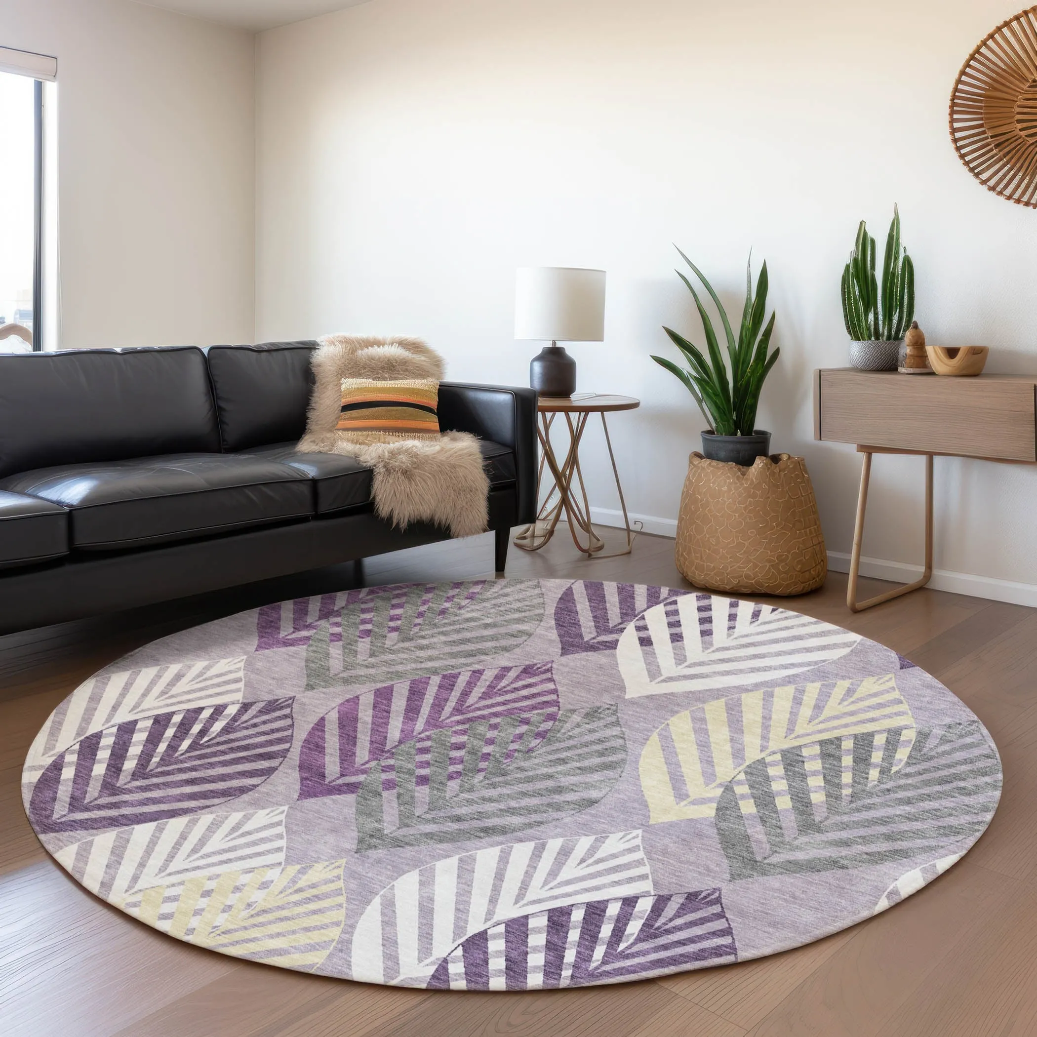 Machine Washable Indoor/ Outdoor Chantille Casual Palm Leaf Rug