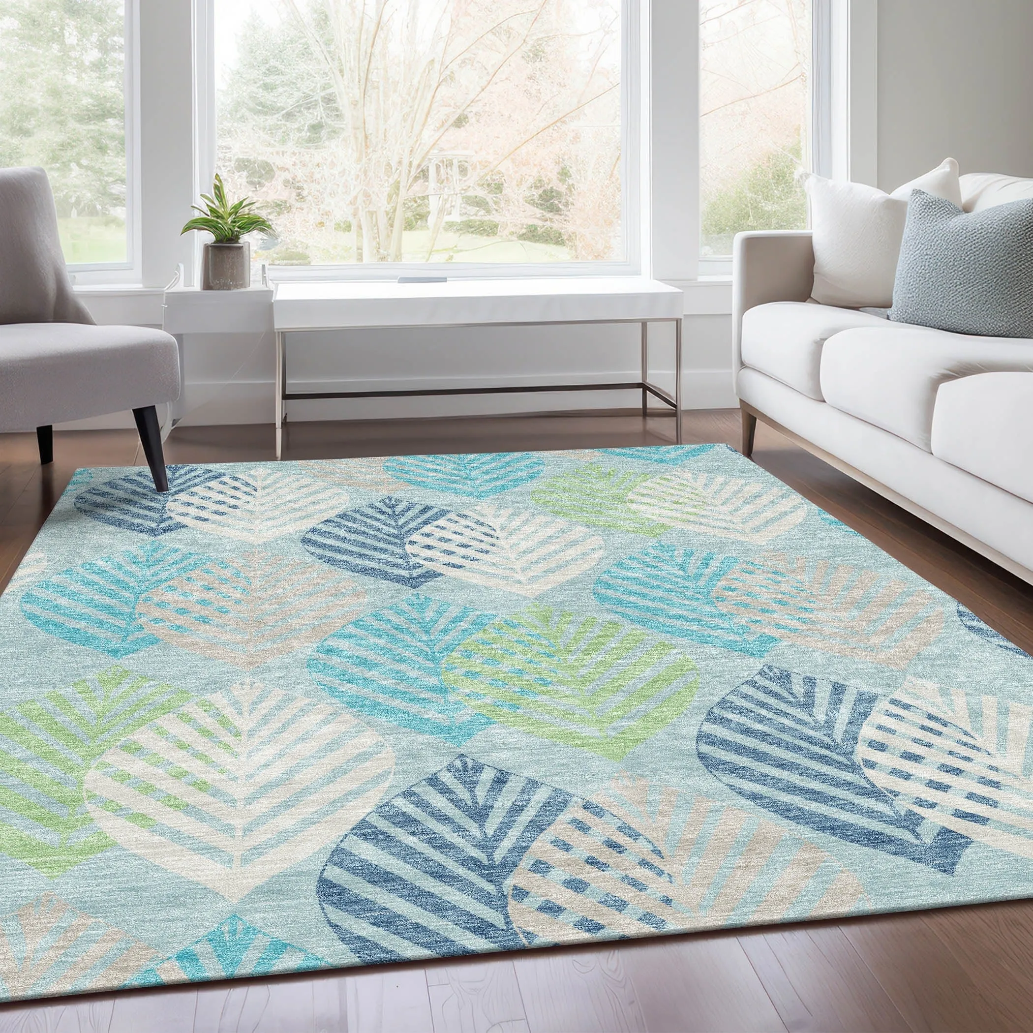 Machine Washable Indoor/ Outdoor Chantille Casual Palm Leaf Rug
