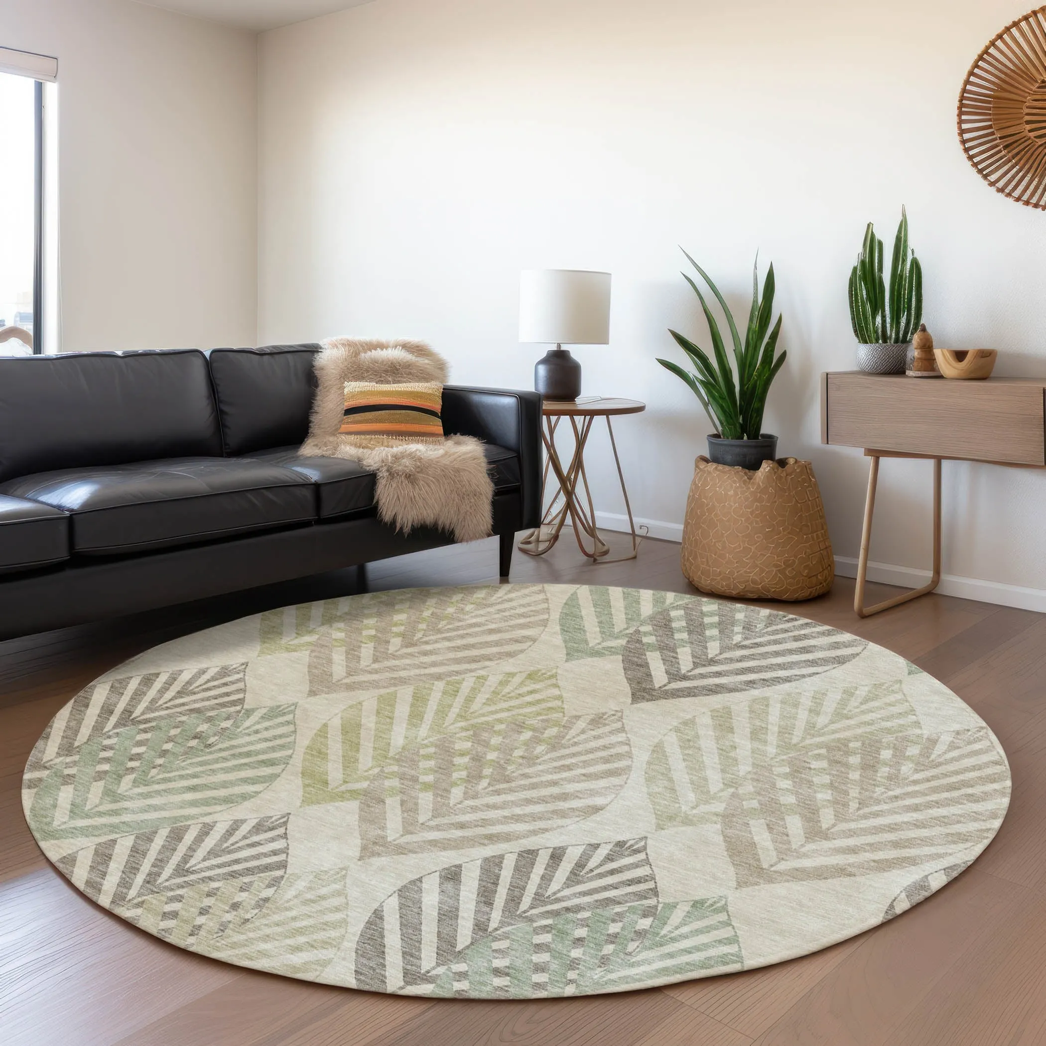 Machine Washable Indoor/ Outdoor Chantille Casual Palm Leaf Rug