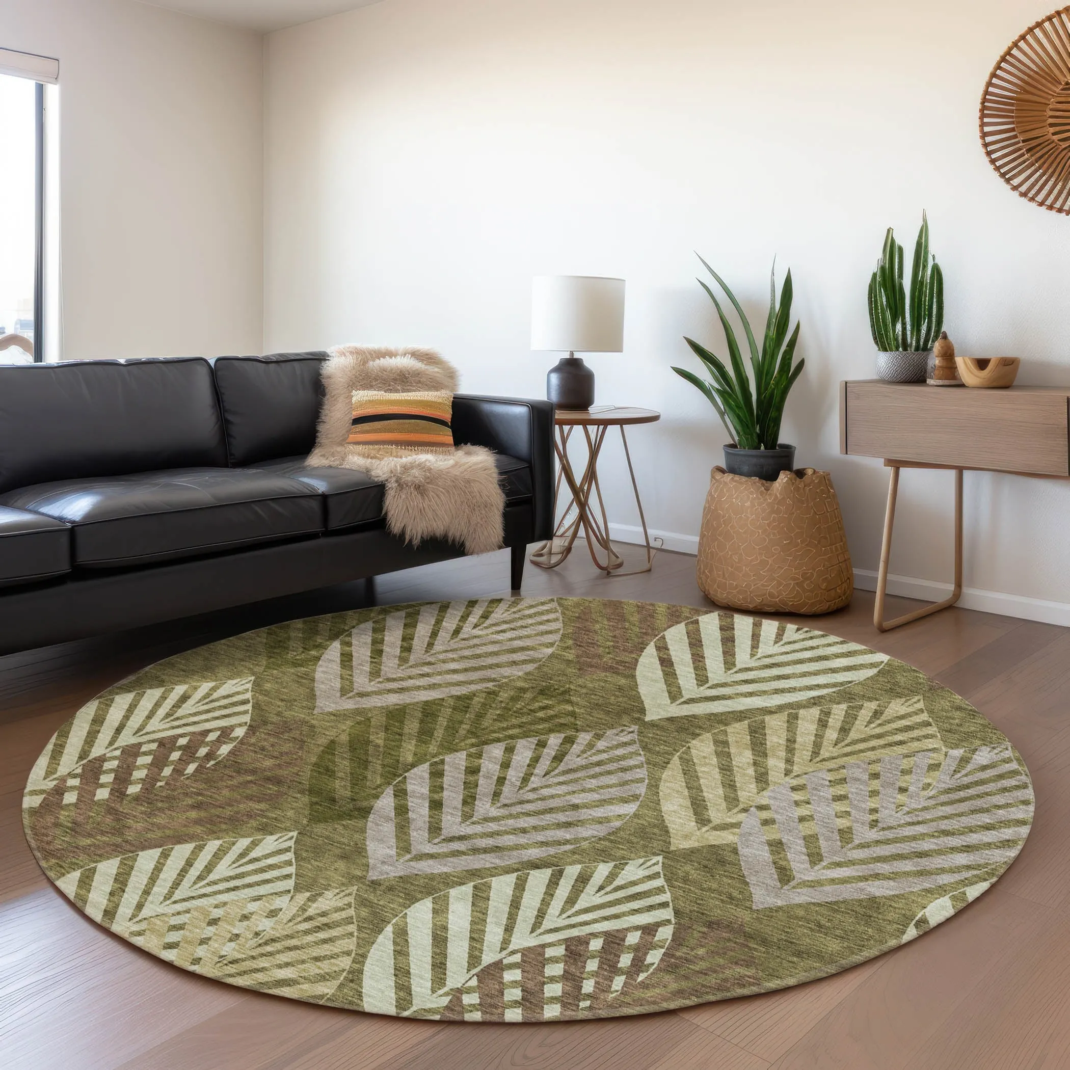 Machine Washable Indoor/ Outdoor Chantille Casual Palm Leaf Rug