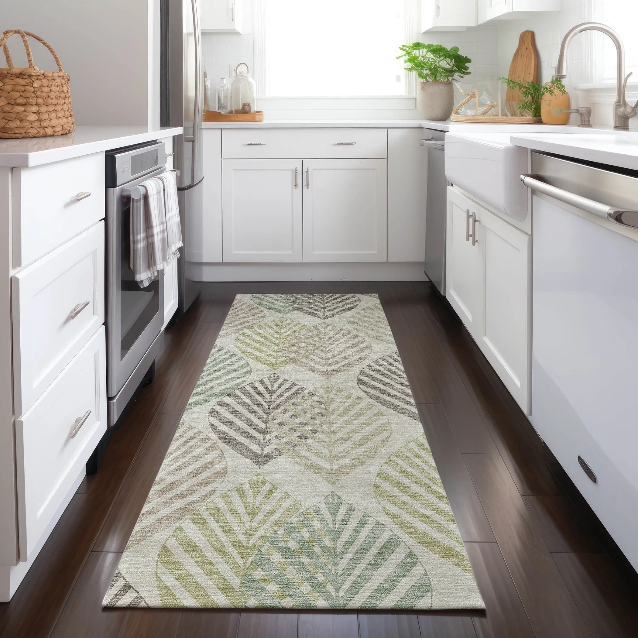 Machine Washable Indoor/ Outdoor Chantille Casual Palm Leaf Rug