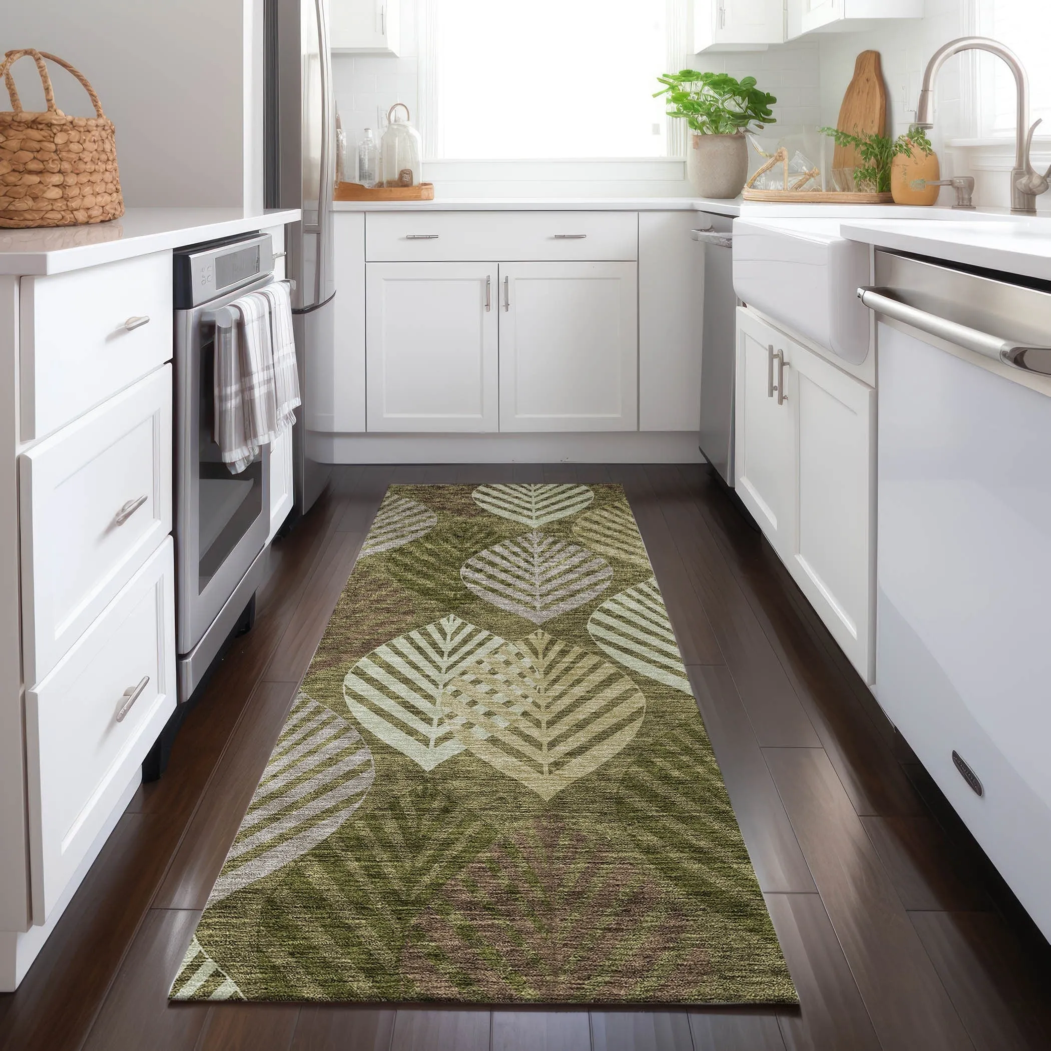 Machine Washable Indoor/ Outdoor Chantille Casual Palm Leaf Rug