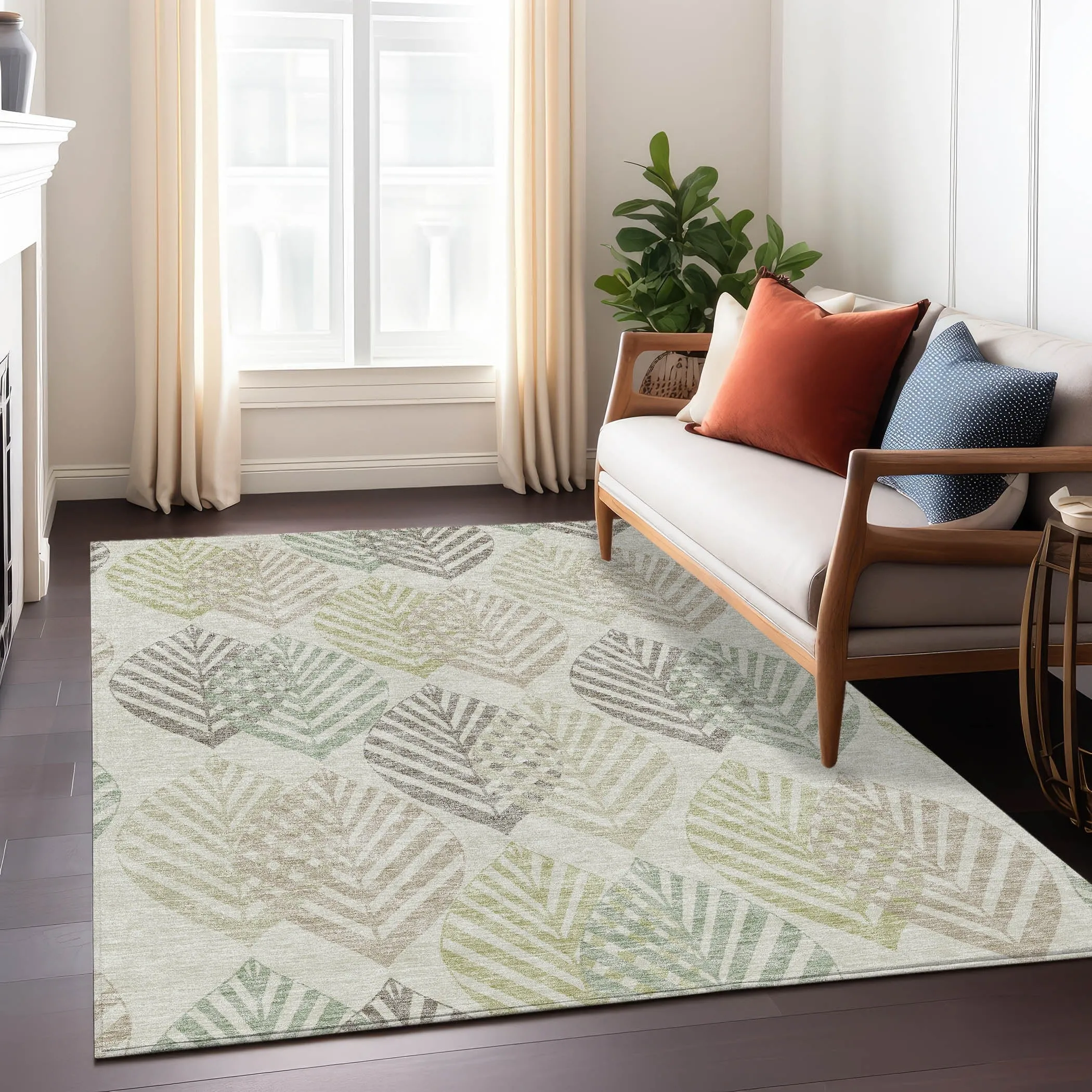 Machine Washable Indoor/ Outdoor Chantille Casual Palm Leaf Rug