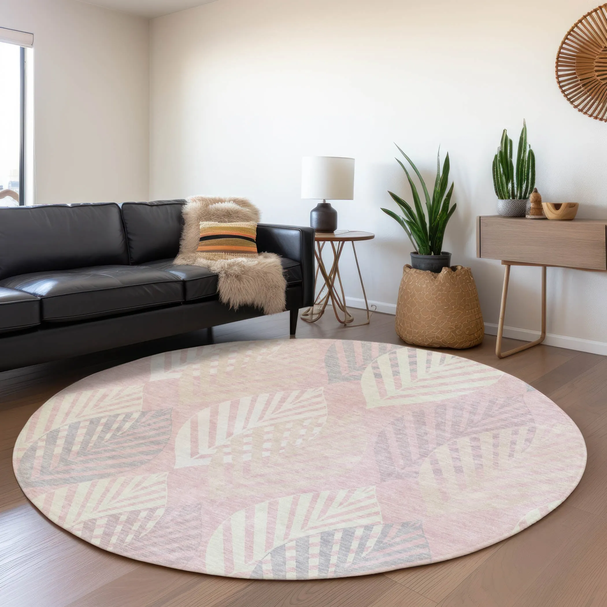 Machine Washable Indoor/ Outdoor Chantille Casual Palm Leaf Rug