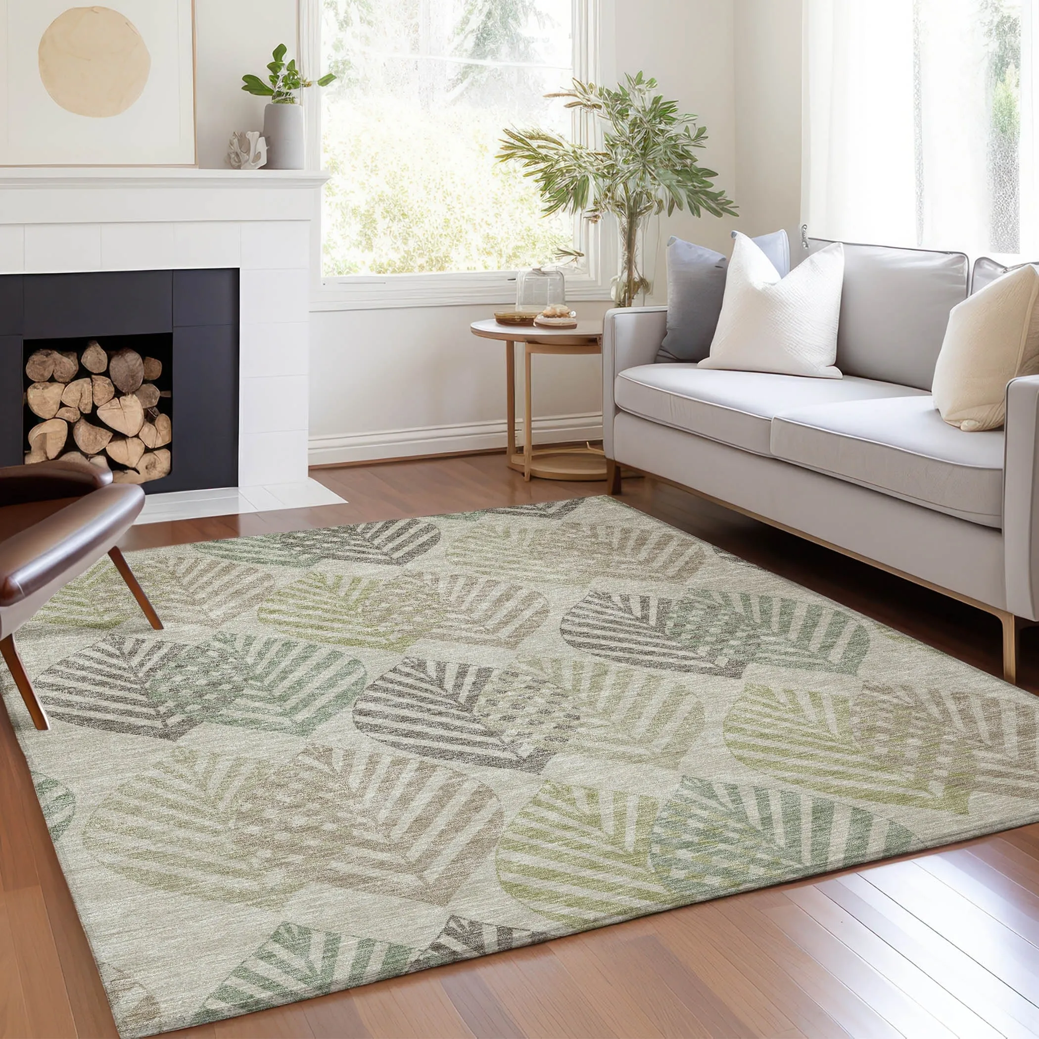 Machine Washable Indoor/ Outdoor Chantille Casual Palm Leaf Rug